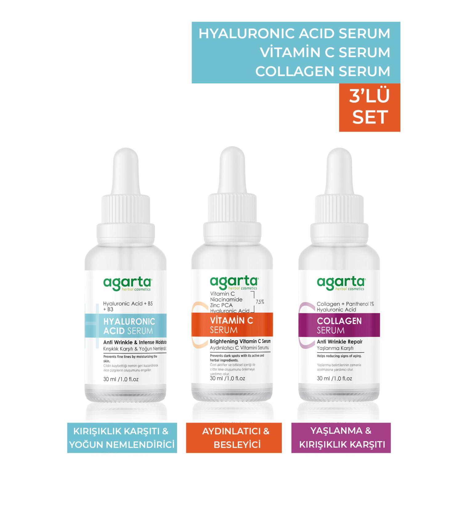 Agarta Intensive Moisturizing Brightening and Anti-Aging Care Set (HYALURONIC ACID VITAMIN C COLLAGEN)
