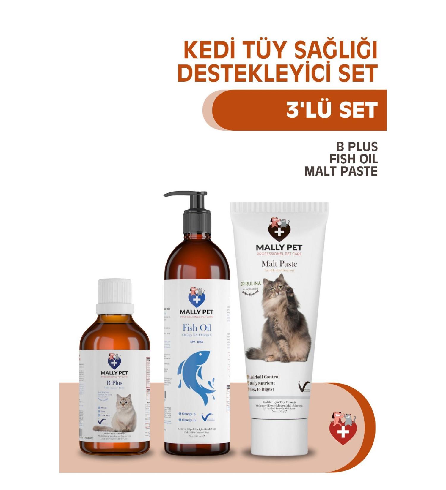 teknotrust Cat Hair Health Set (B Plus Drops + Fish Oil + Malt Paste) Set of 3