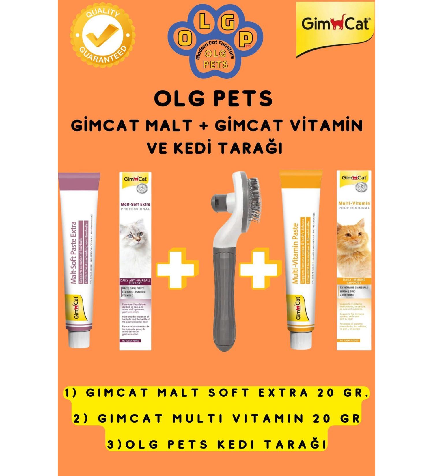 teknotrust Gimcat Malt Soft Extra 20 Gr. + GimCat Vitamin + OLG PETS Cat Comb