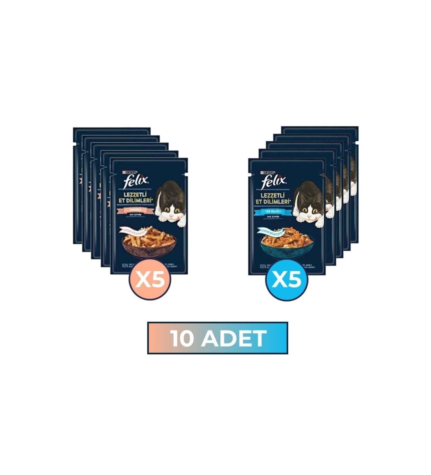 teknotrust Felix Delicious Meat Slices Salmon & Tuna Wet Cat Food - 80 Gr X 10 Pieces