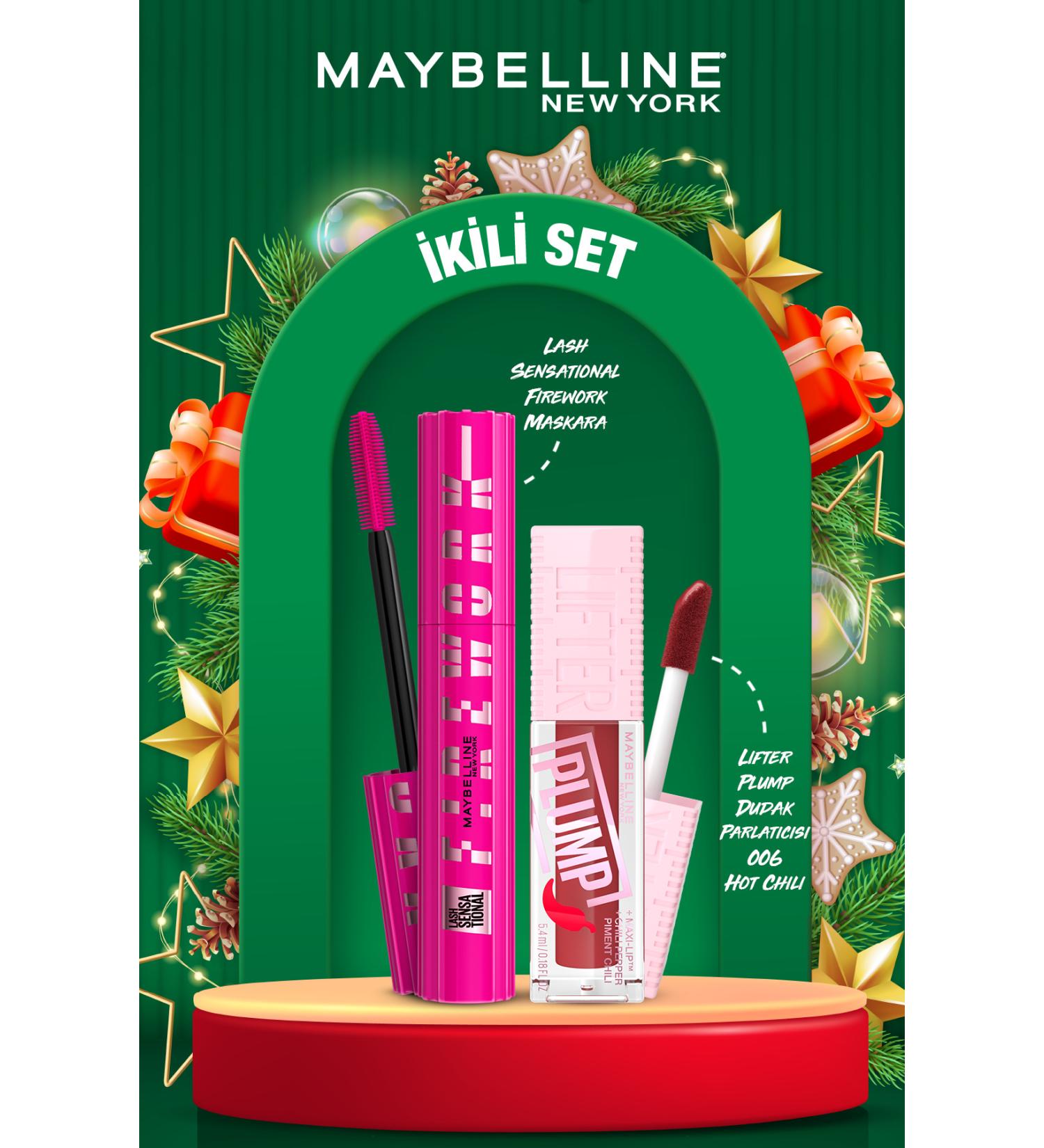 Maybelline New York Lash Sensational Firework Mascara & Lifter Plump Lip Gloss- 006 Hot Chili Makeup Set - Buy Online on GoSupps.com