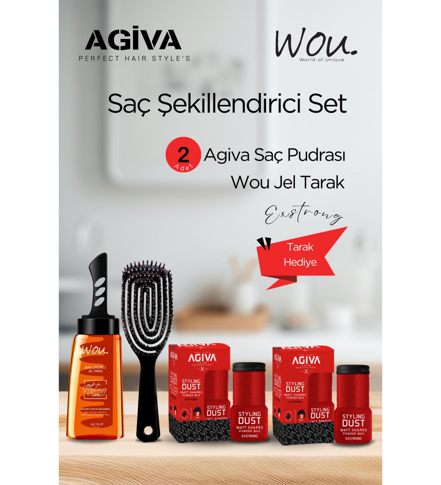 Agiva Hair Styling Set - 2 Agiva Very Hard Hold Hair Powder + Wou Hair Styling Gel