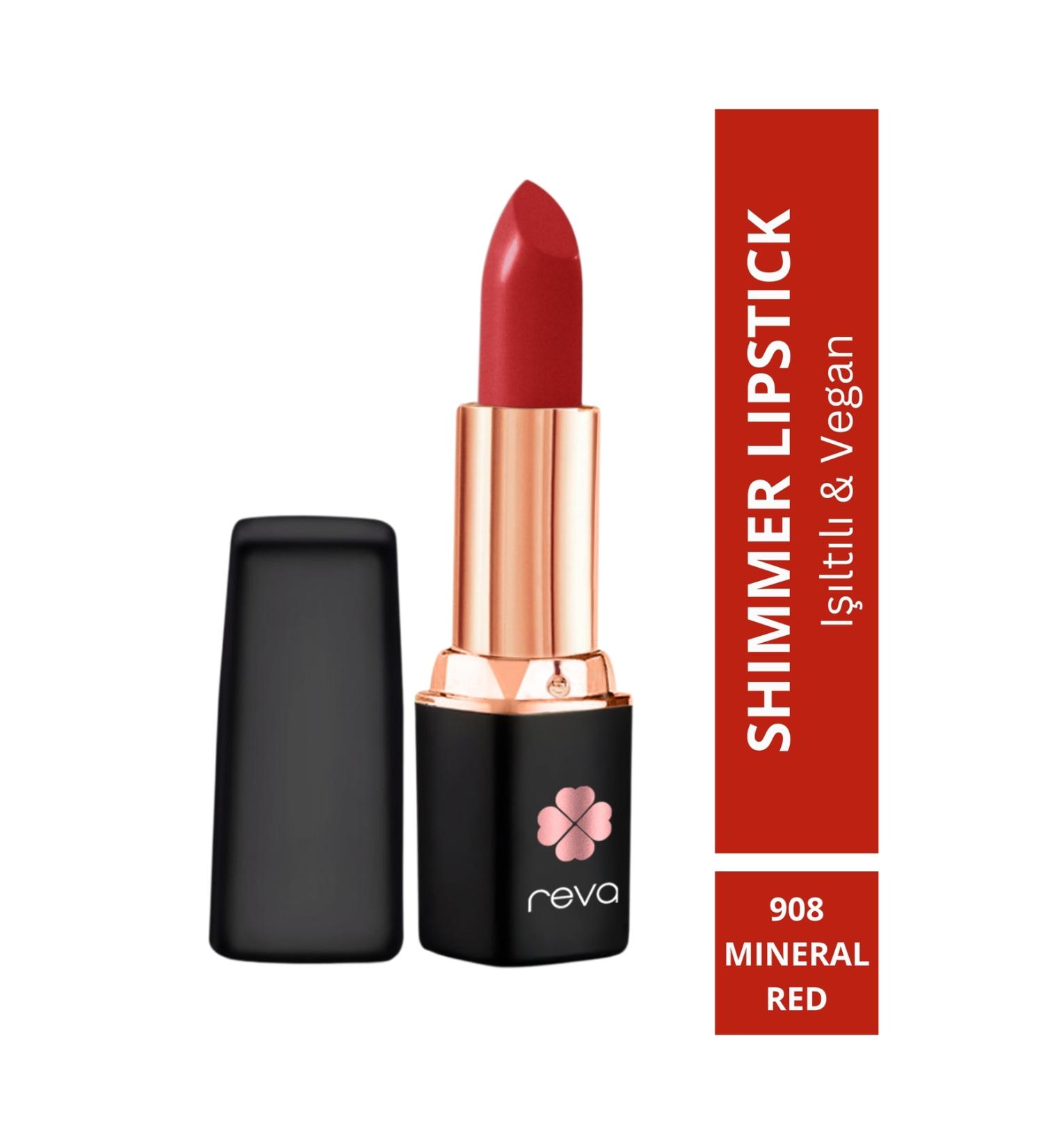 REVA Shimmer Lipstick Mineral Red - Shimmer Lipstick - 4 gr - No: 908 - Vegan & Clean Content - Buy Online on GoSupps.com