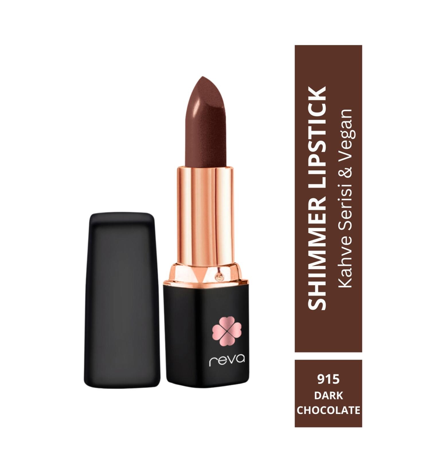 REVA Shimmer Lipstick Dark Chocolate-Brown Series-Sparkling Lipstick Coffee Series No:915 4 gr