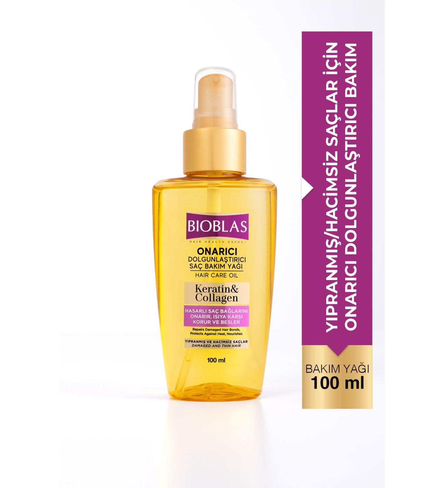 Bioblas Keratin & Collagen Repairing Plumping Hair Care Oil 100 Ml Fine Damaged Hair - Buy Online on GoSupps.com
