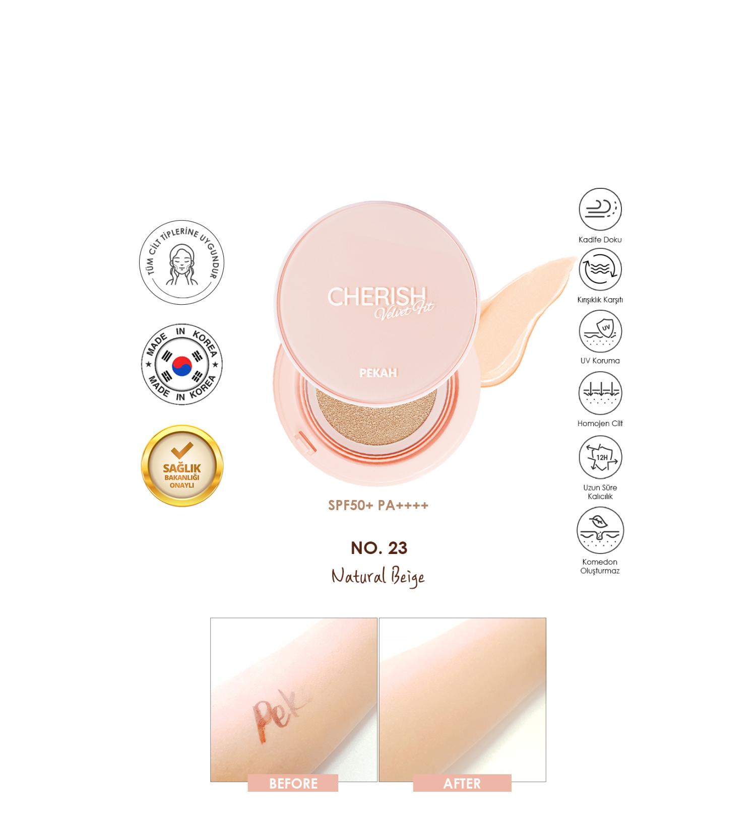 PEKAH Spf 50 Pa Uva/uvb High Coverage Cherish Velvet Cushion Foundation 23 Natural Beige 14gr