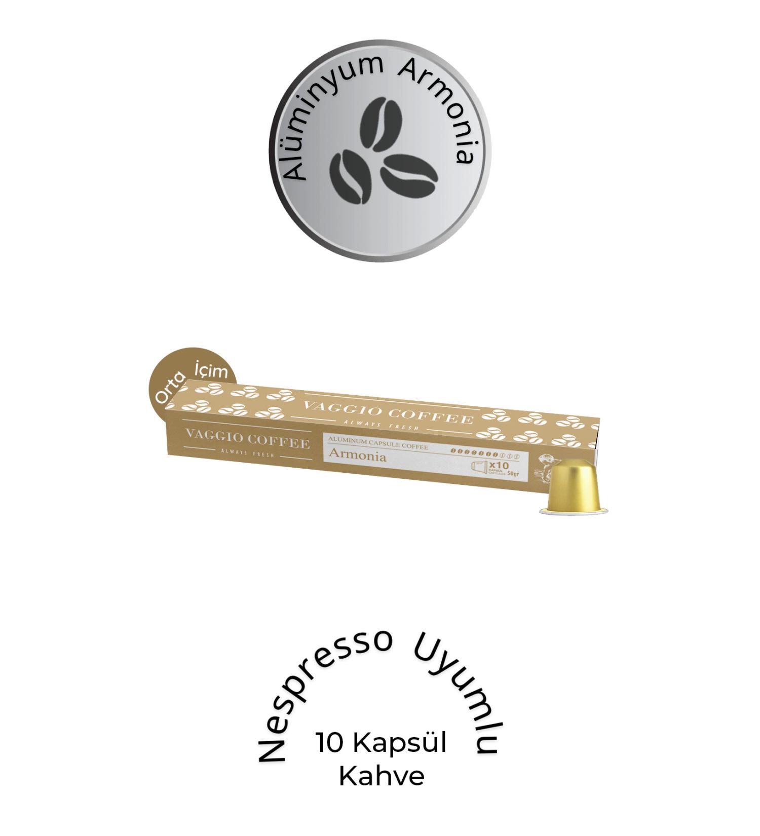 Vaggio Coffee Nespresso Compatible Armonia Aluminum Capsules 10 Pieces