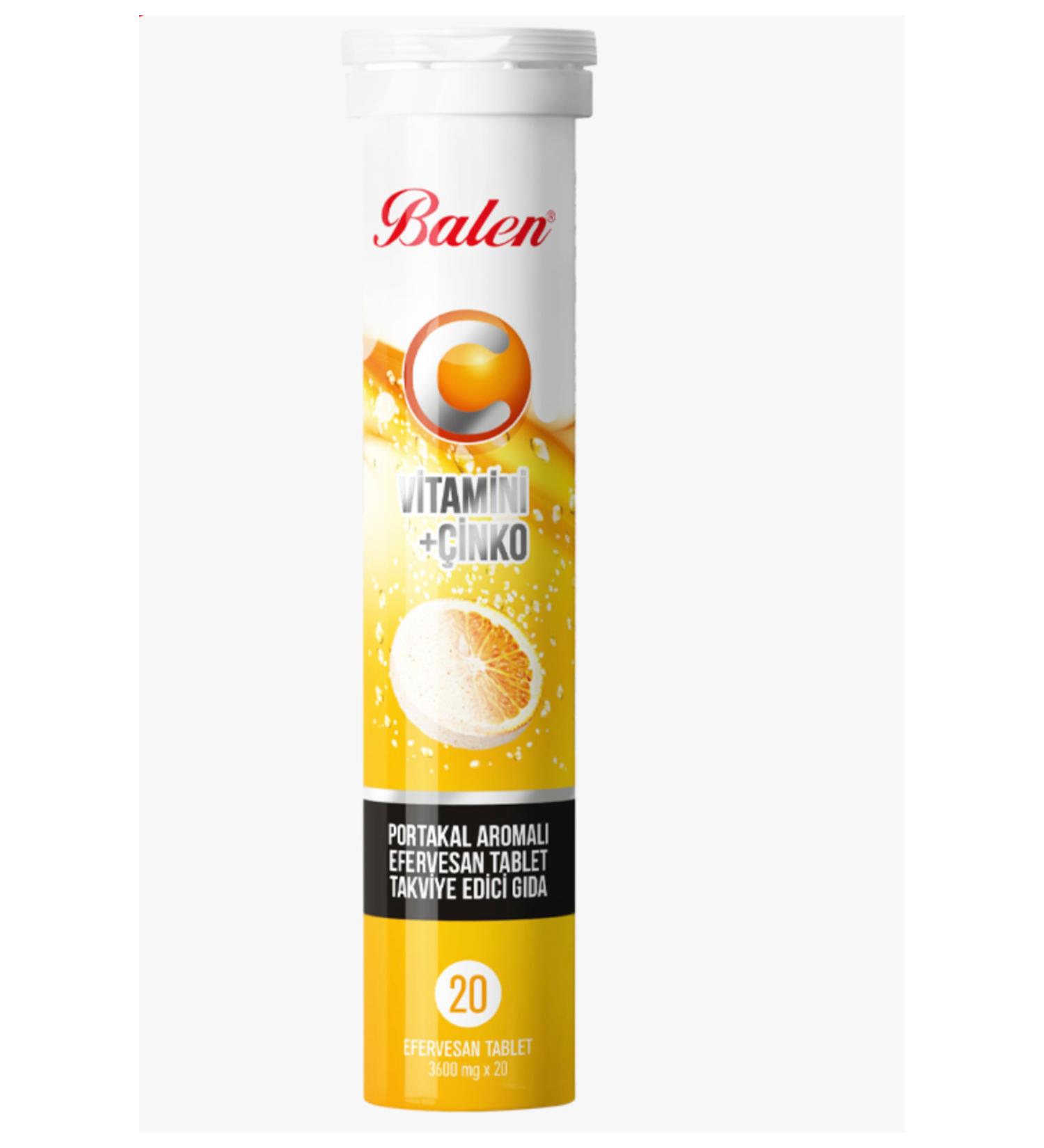 Balen Orange Flavored Effervescent Tablet Food Supplement Containing Vitamin C and Zinc