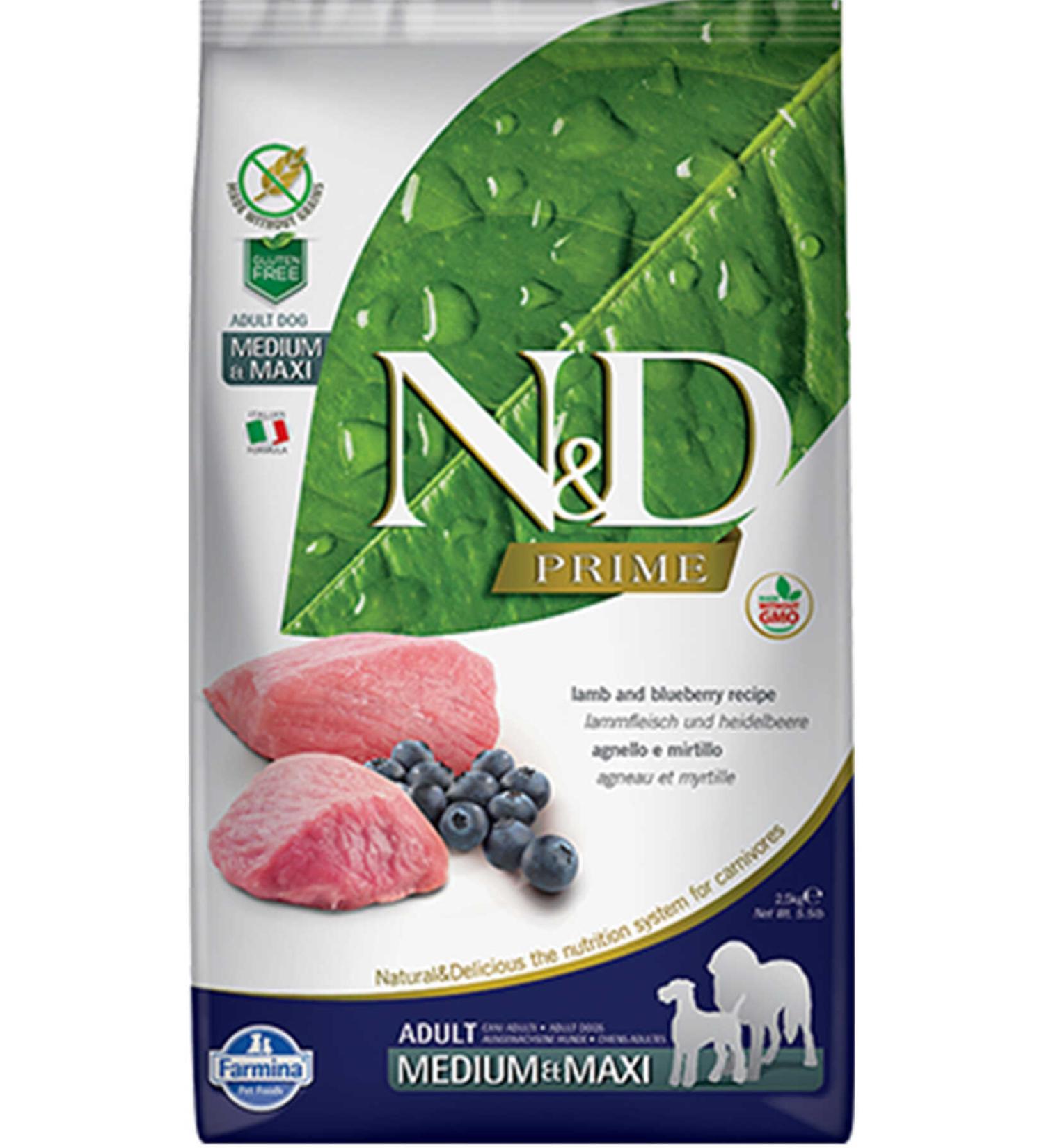 N & D ND Prime Grain-Free Lamb and Blueberry Medium and Large Breed Adult Dog Food 2.5kg