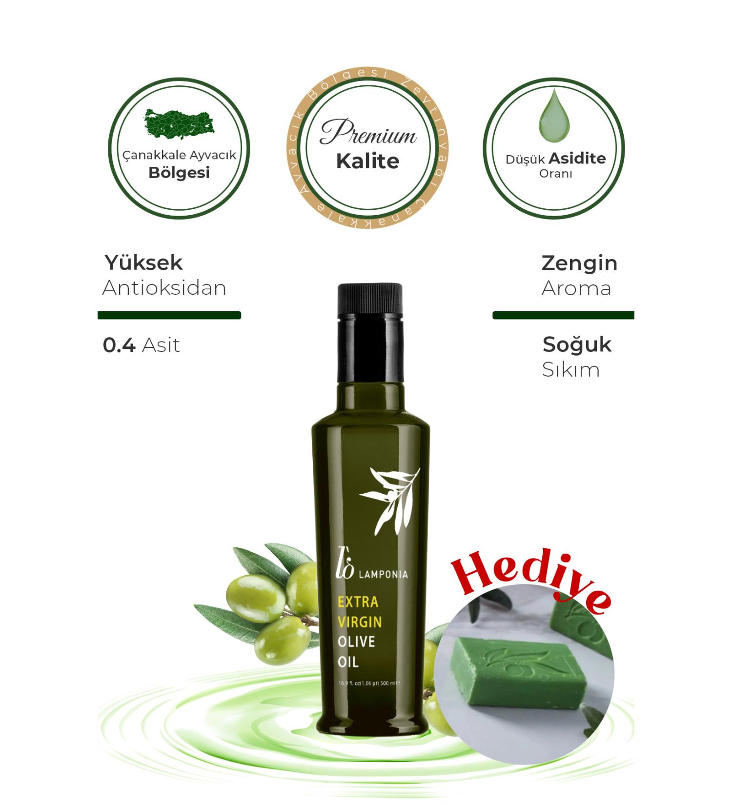 Lamponia 500 ml Extra Virgin Olive Oil 0.4 Acid Glass Bottle Olive Oil - Buy Online on GoSupps.com