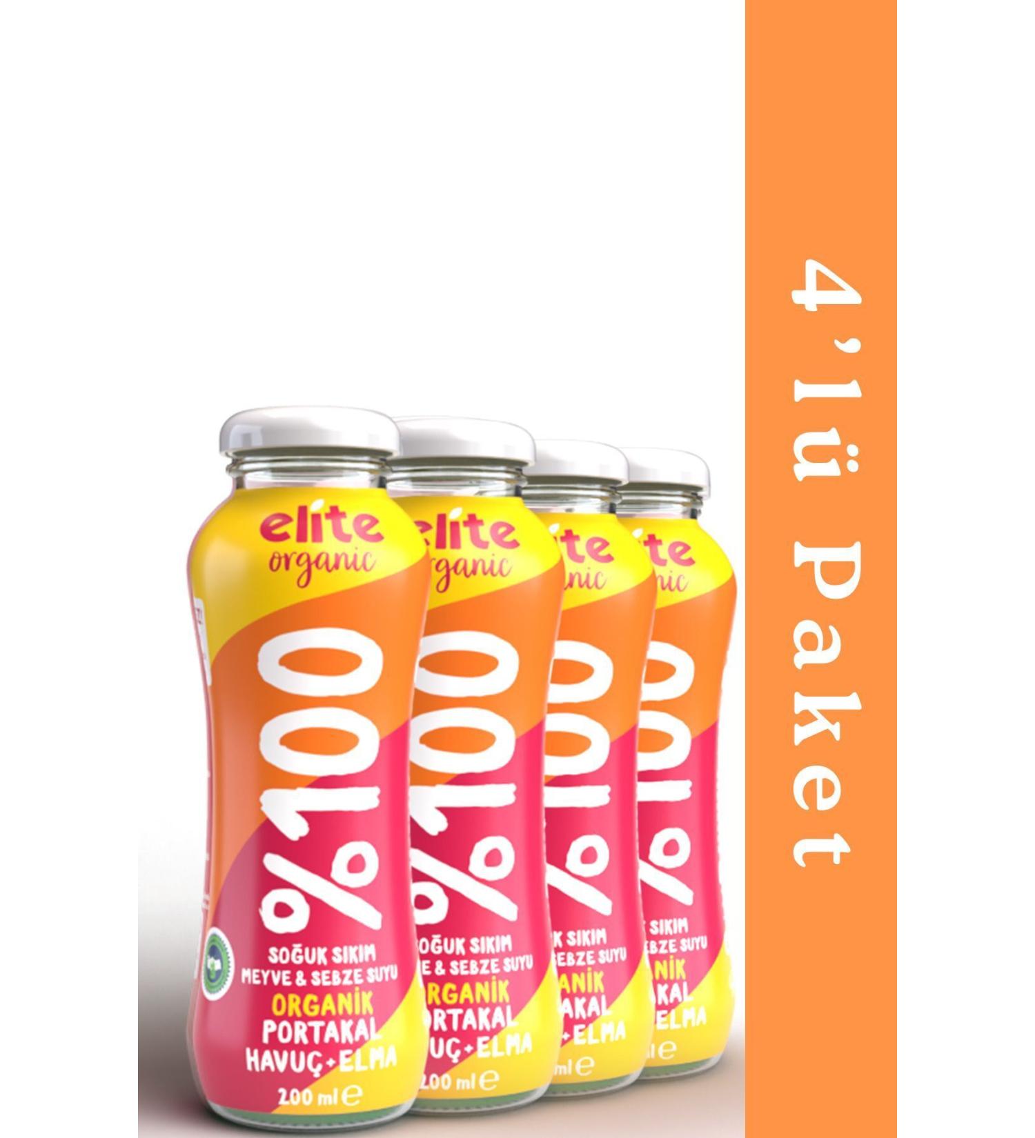 Elite Naturel Organic 0 Apple - Carrot - Orange Juice 4 Pack