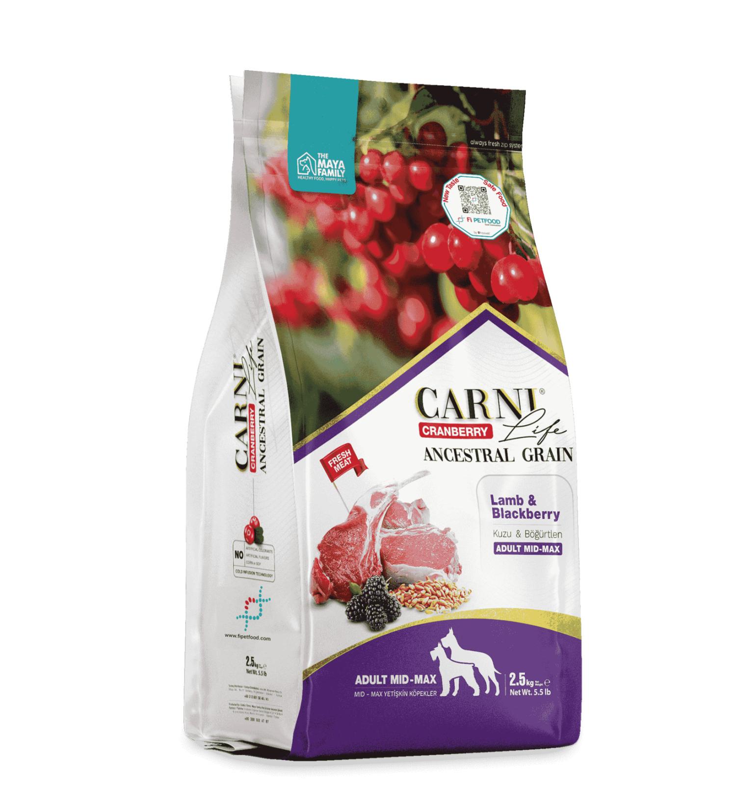 CARNI LIFE PETLOVEBUT K CRANBERRY ANCESTRAL GRAIN DOG LAMB & BLACKBERRY 2.5KG ADULT MEDIUM & MAXI