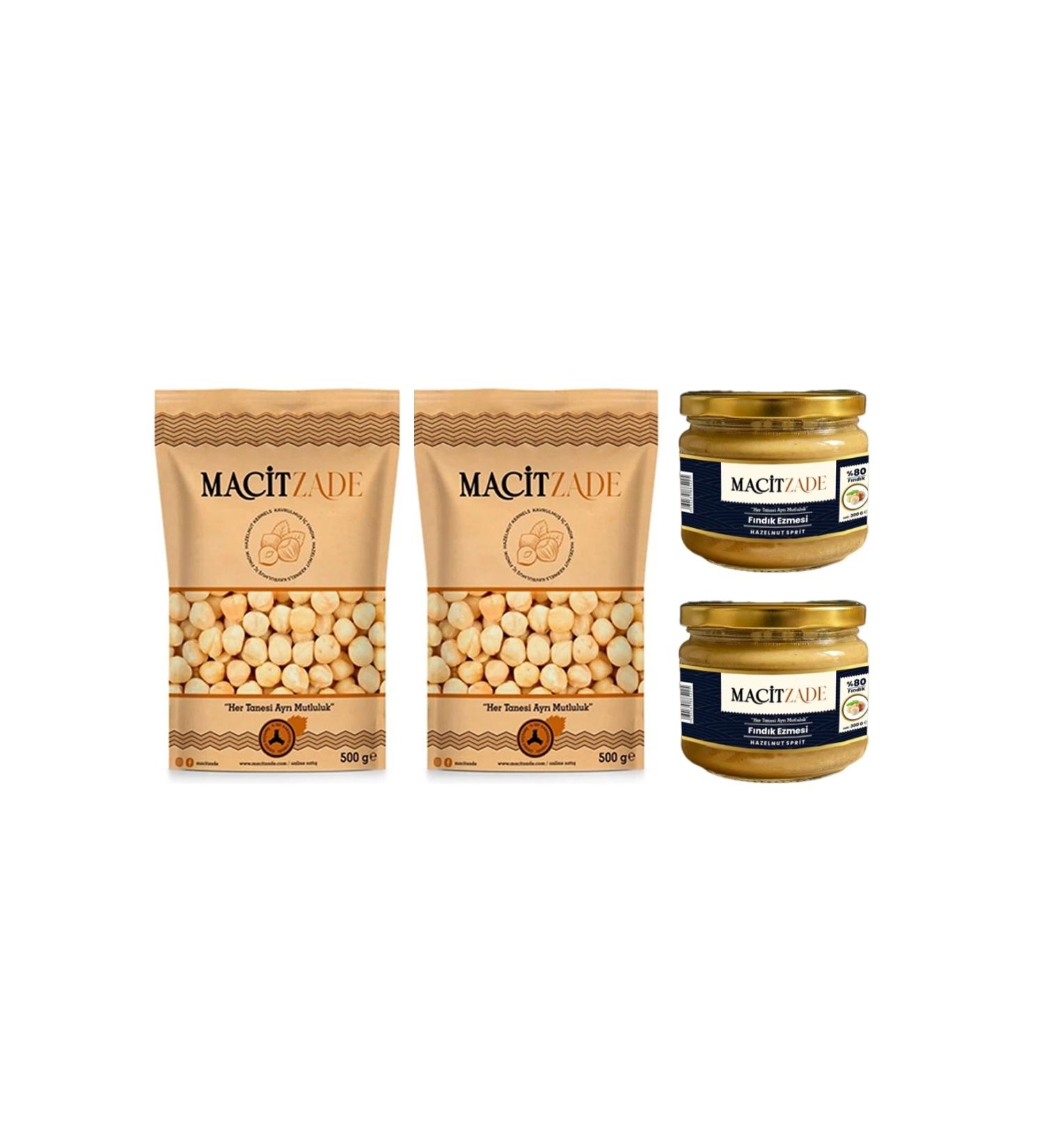 Macitzade Platinum Package (2 Pieces of 500 gr Hazelnuts + 2 Pieces of 280 gr Hazelnut Paste with Chips)