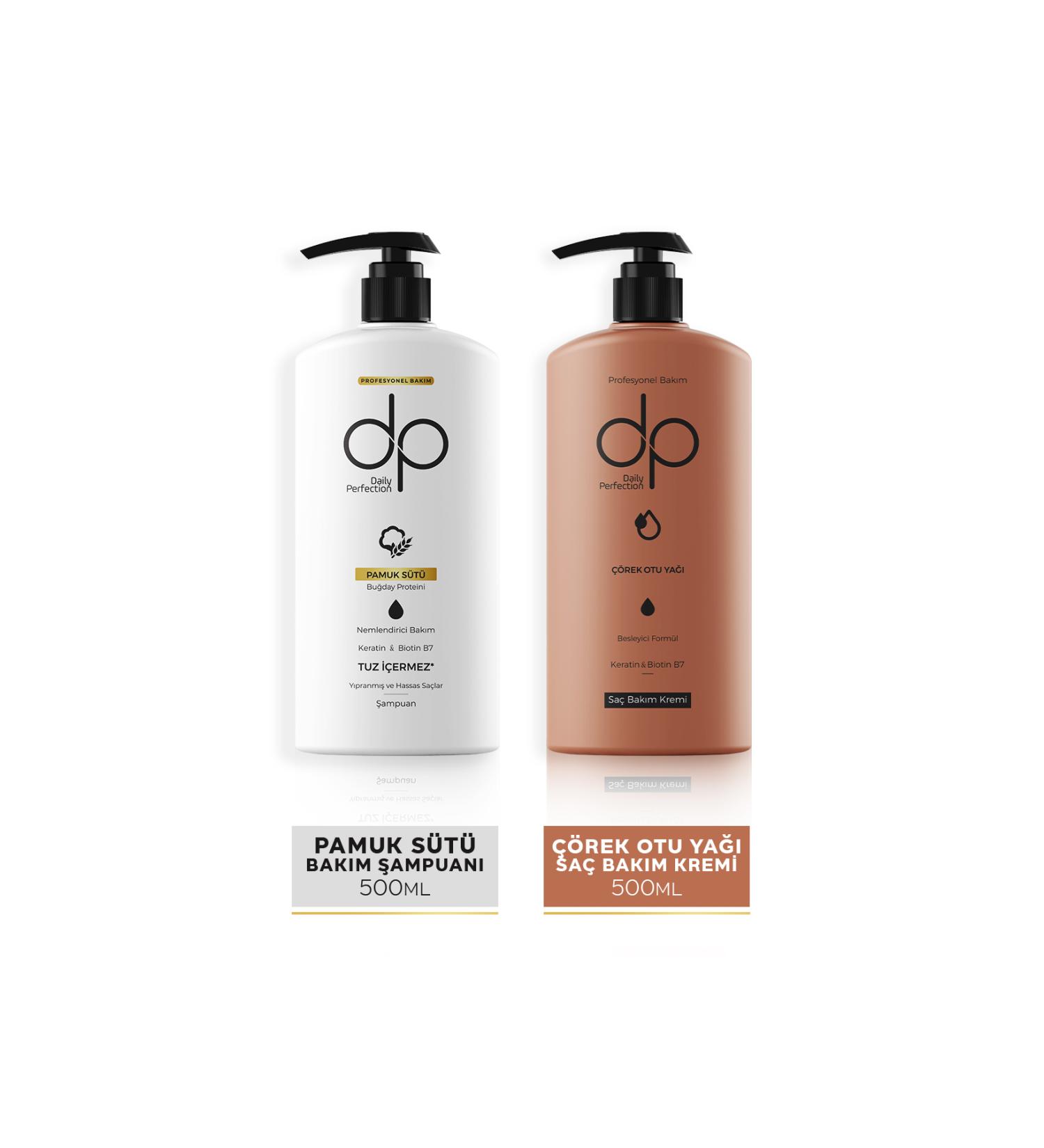 dp Daily Perfection Shampoo Cotton Milk 500 ml & Hair Conditioner Black Cumin Oil 500 ml - Buy Online on GoSupps.com