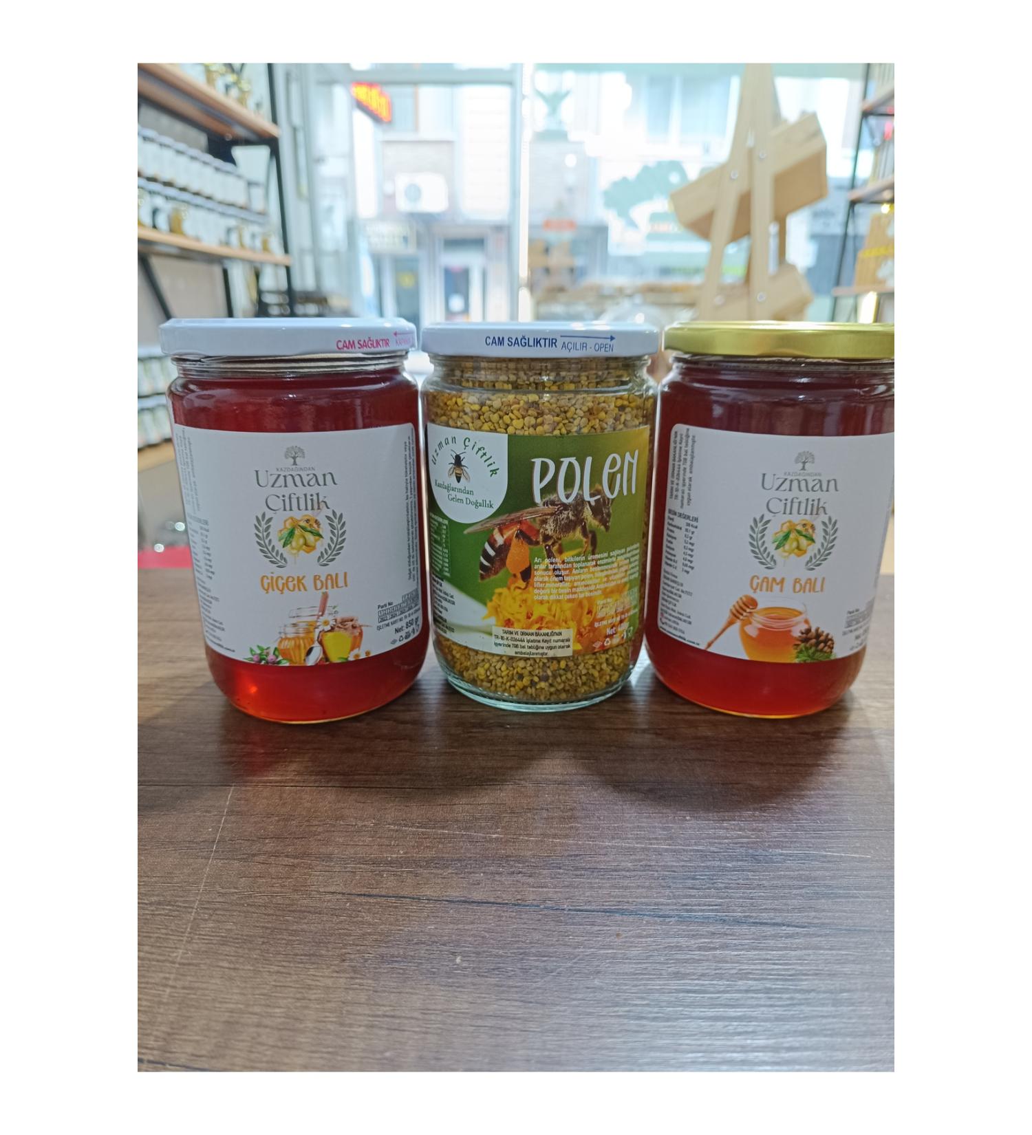 Expert Farm Kazdagi Flower Honey (850 gr) - Pine Honey (850 gr) - Pollen (400 gr)