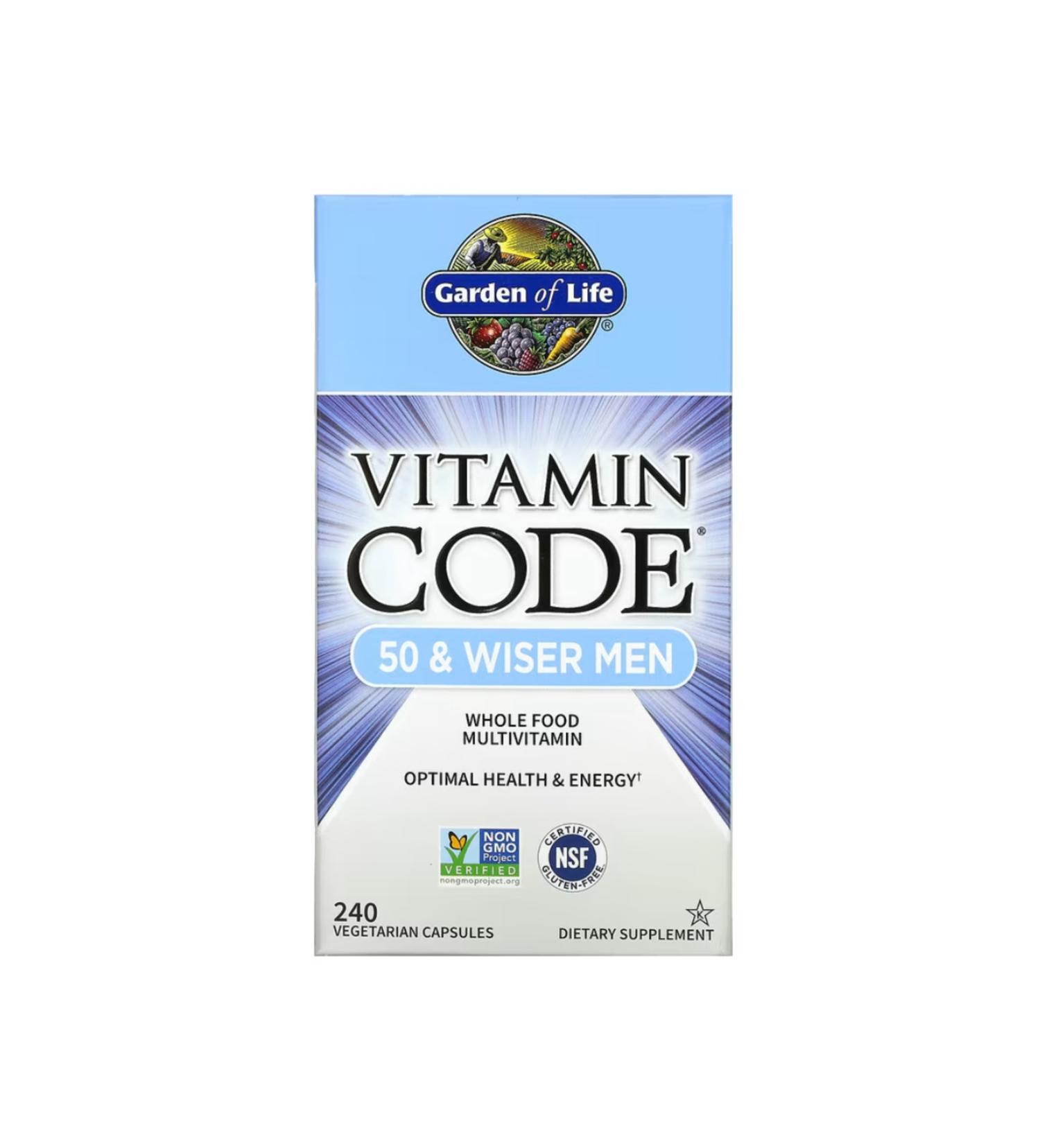 GARDEN OF LIFE Vitamin Code 50 & Wiser Men Whole Food Multivitamin 240 Vegetarian Capsules