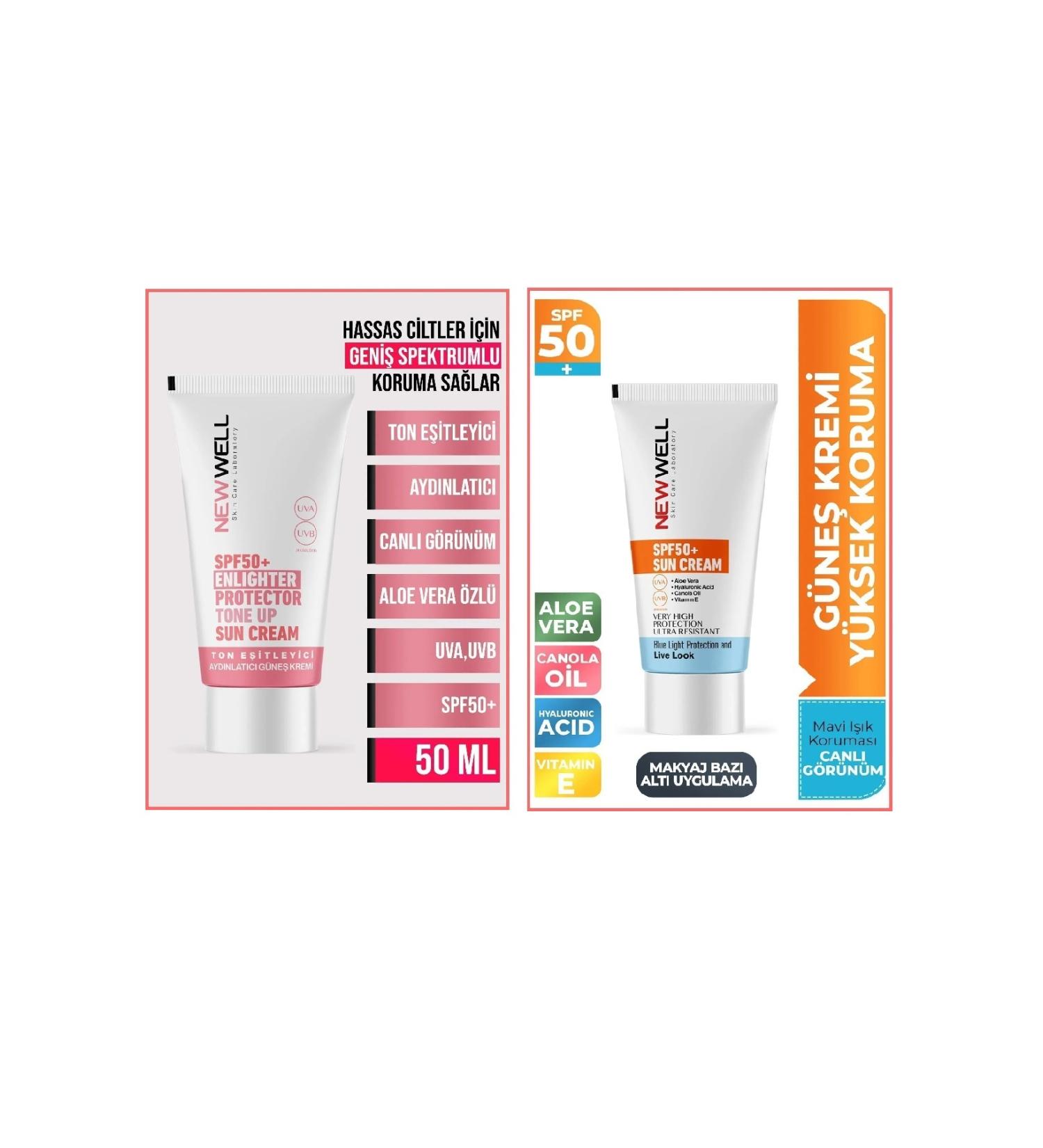 New Well High Protection Spf 50+ Aloe Vera. And Tone Equalizer Spf50+ Brightening Pink Face Sunscreen 50 Ml