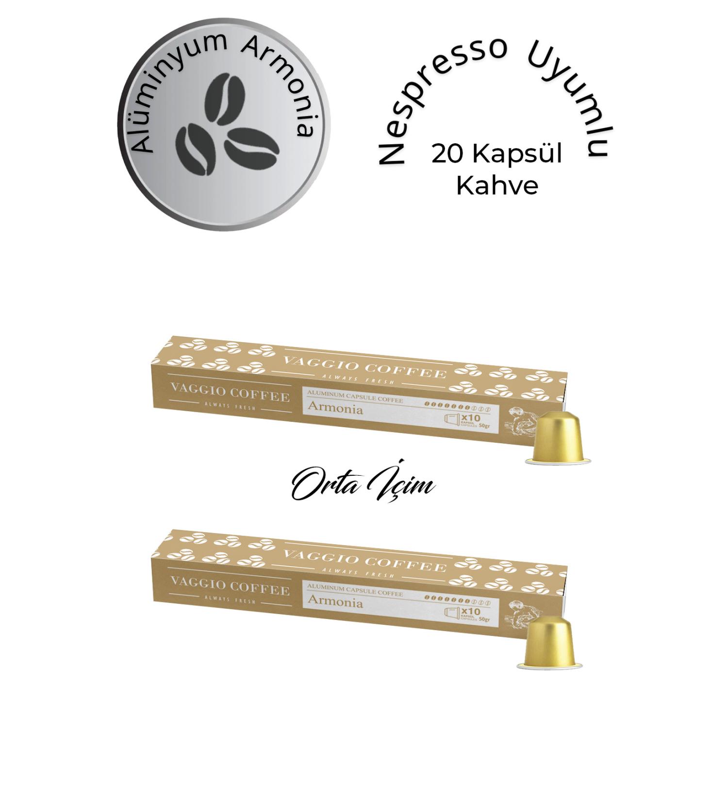 Vaggio Coffee Nespresso Compatible Armonia Aluminum Capsules 20 pcs