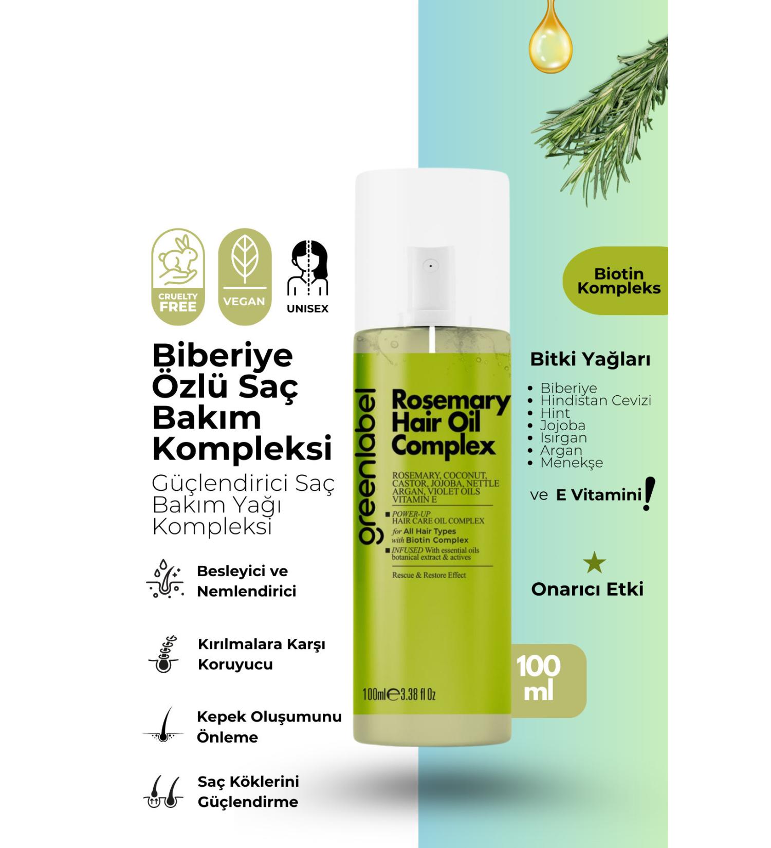 Green Label Rosemary Hair Care Oil Enriched with Rosemary Coconut Argan and Nettle Oil 100ml - Buy Online on GoSupps.com