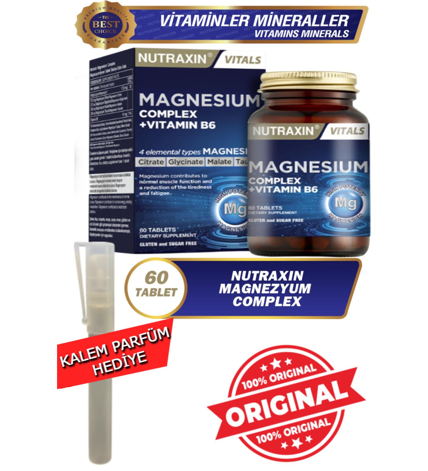 Nutraxin Magnesium Complex - (Biciglinate - Taurate - Malate - Citrate - B6) 60 Tablets 125 Mg