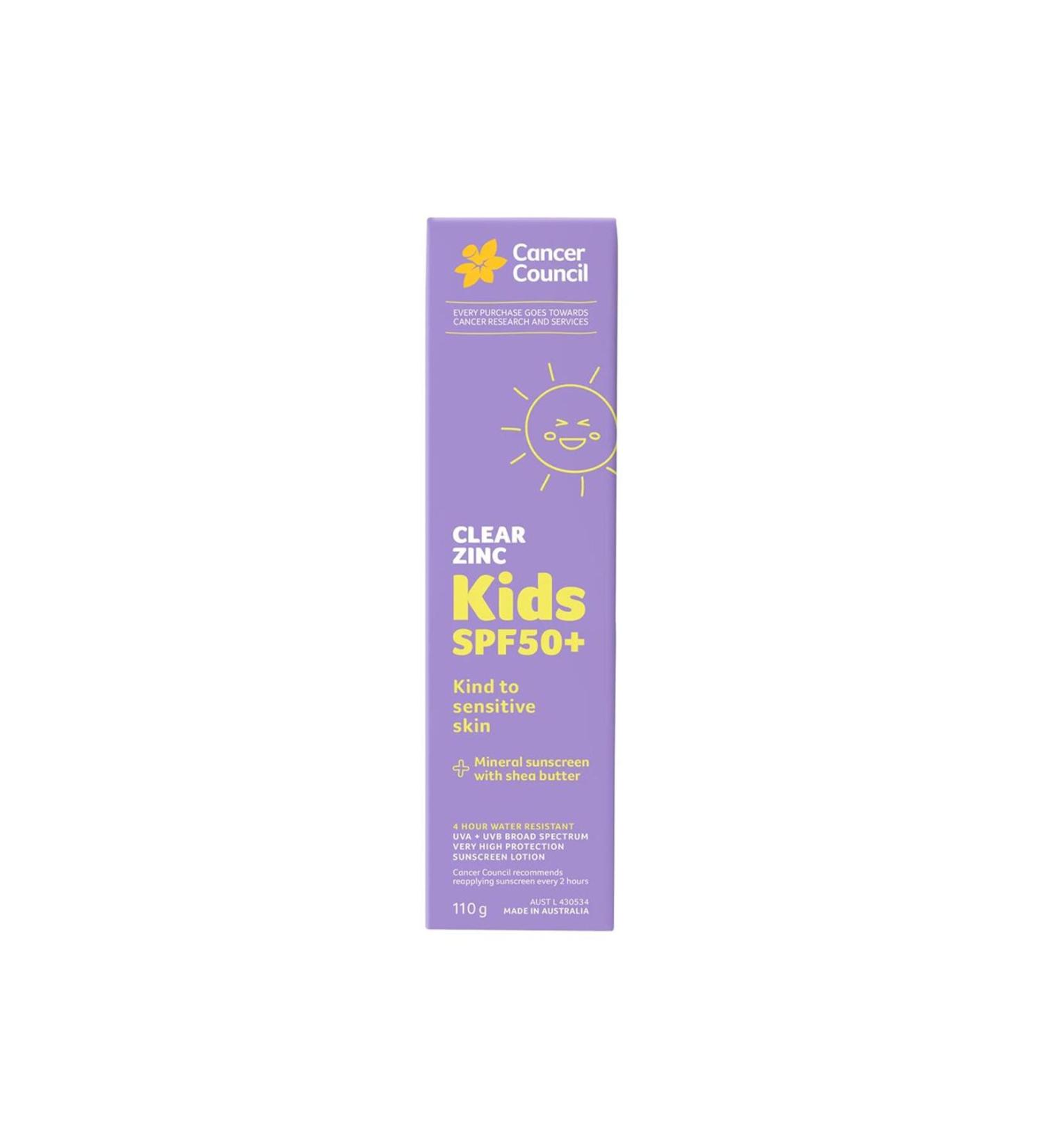 Cancer Council SPF50+ Clear Zinc Kids Sunscreen Sun Cream for Children 110Gr