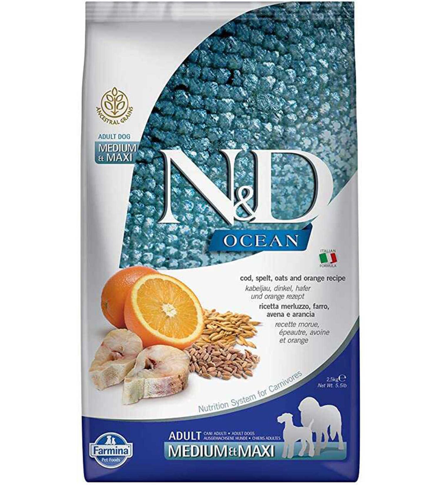 N & D ND Ocean Low Grain Cod and Orange Medium and Large Breed Adult Dog Food 2.5kg