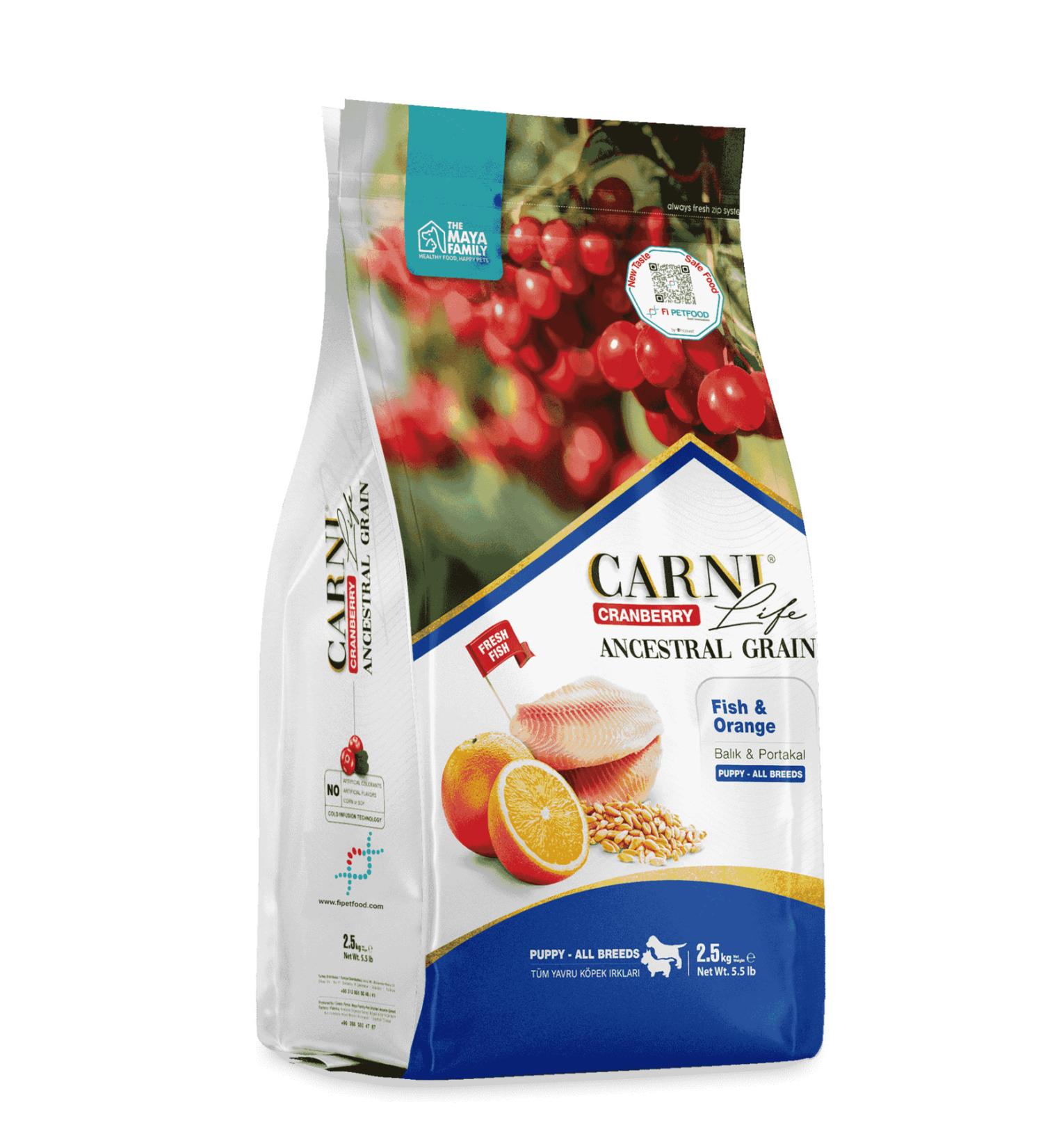 CARNI LIFE PETLOVEBUT K CRANBERRY ANCESTRAL GRAIN DOG FISH & ORANGE 7KG PUPPY ALL BREEDS