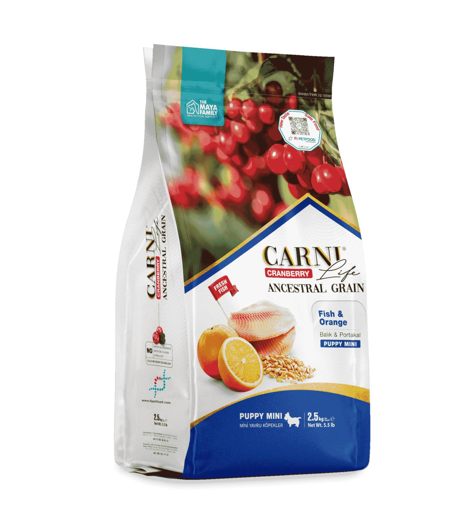 CARNI LIFE PETLOVEBUT K CRANBERRY ANCESTRAL GRAIN SHARK & ORANGE 7KG PUPPY MINI