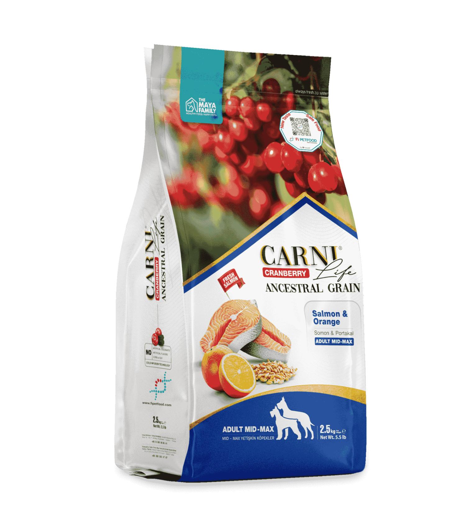 CARNI LIFE PETLOVEBOUTIQUE CRANBERRY ANCESTRAL GRAIN DOG SALMON & ORANGE 12KG ADULT MEDIUM & MAXI