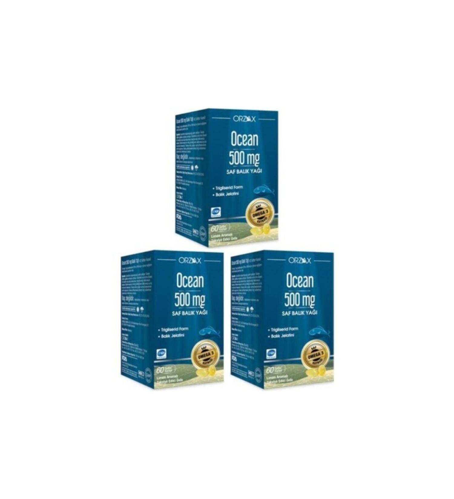 Ocean Pure Omega 3 Fish Oil 500 Mg 60 Capsules X3 Pieces