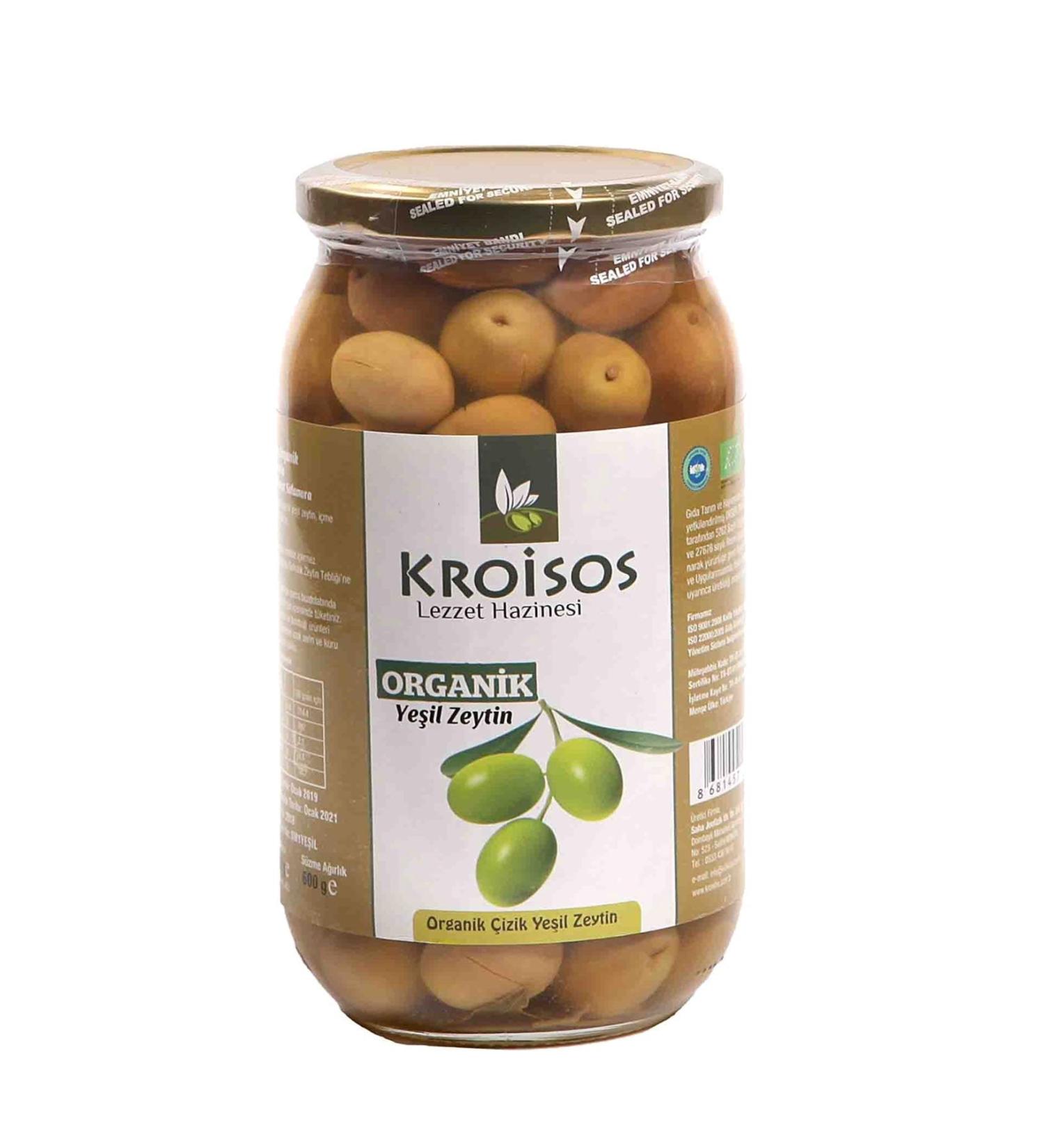 Kroisos Organic Green Scratched Olives 600 Gr