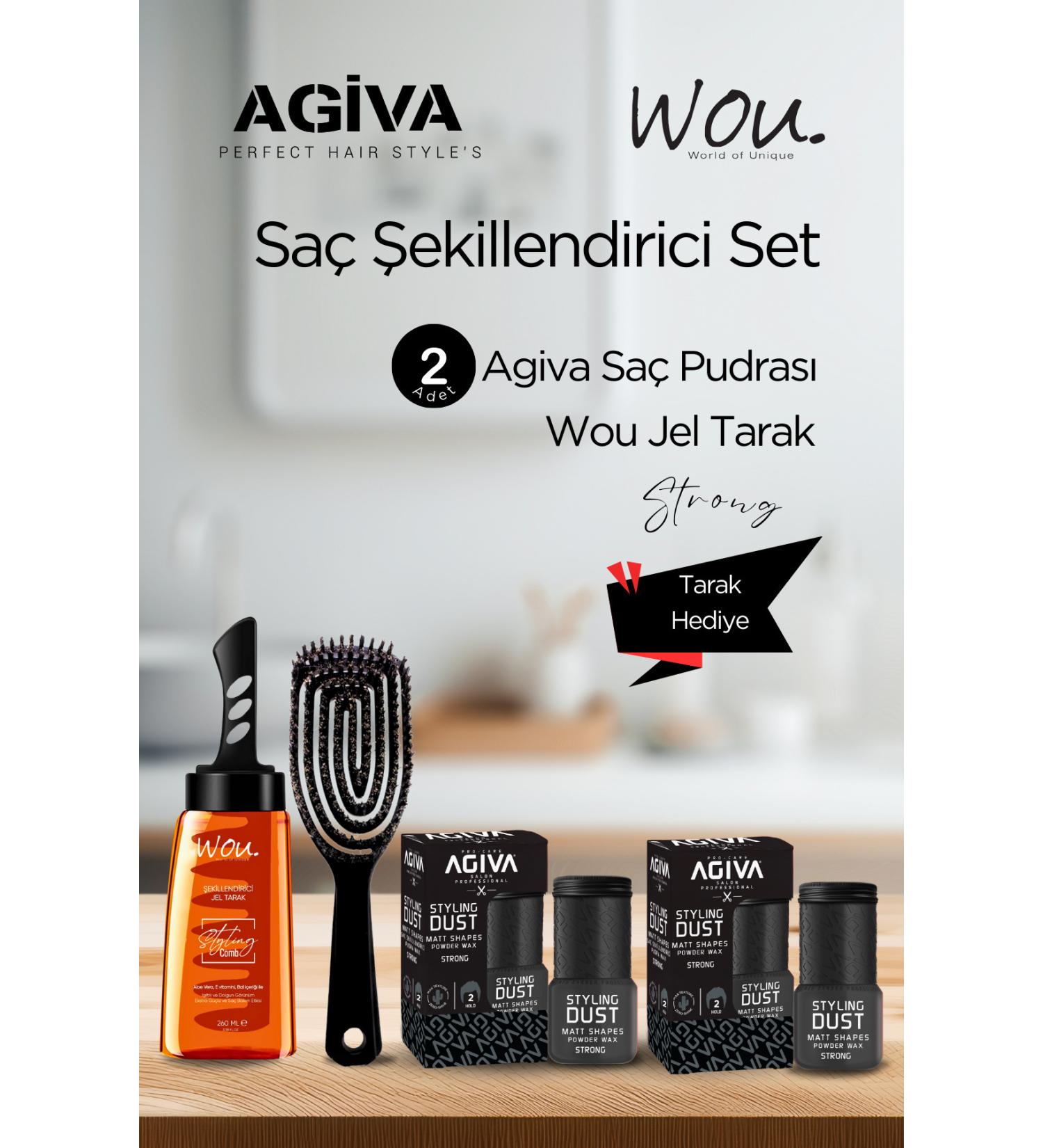 Agiva Hair Styling Set - 2 Agiva Hard Hold Hair Powder + Wou Hair Styling Gel