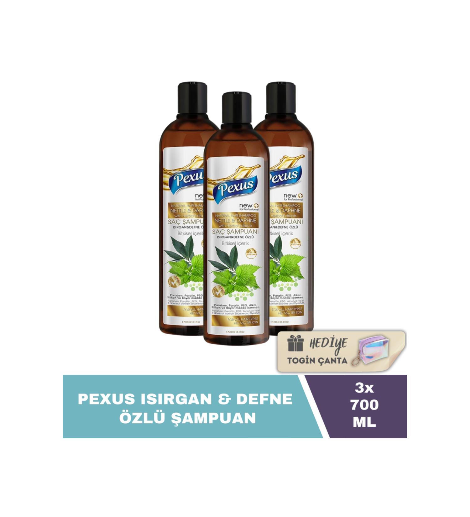 Pexus Nettle % Laurel Essence Shampoo 700 ML X3 Pieces + Gift Togin Bag