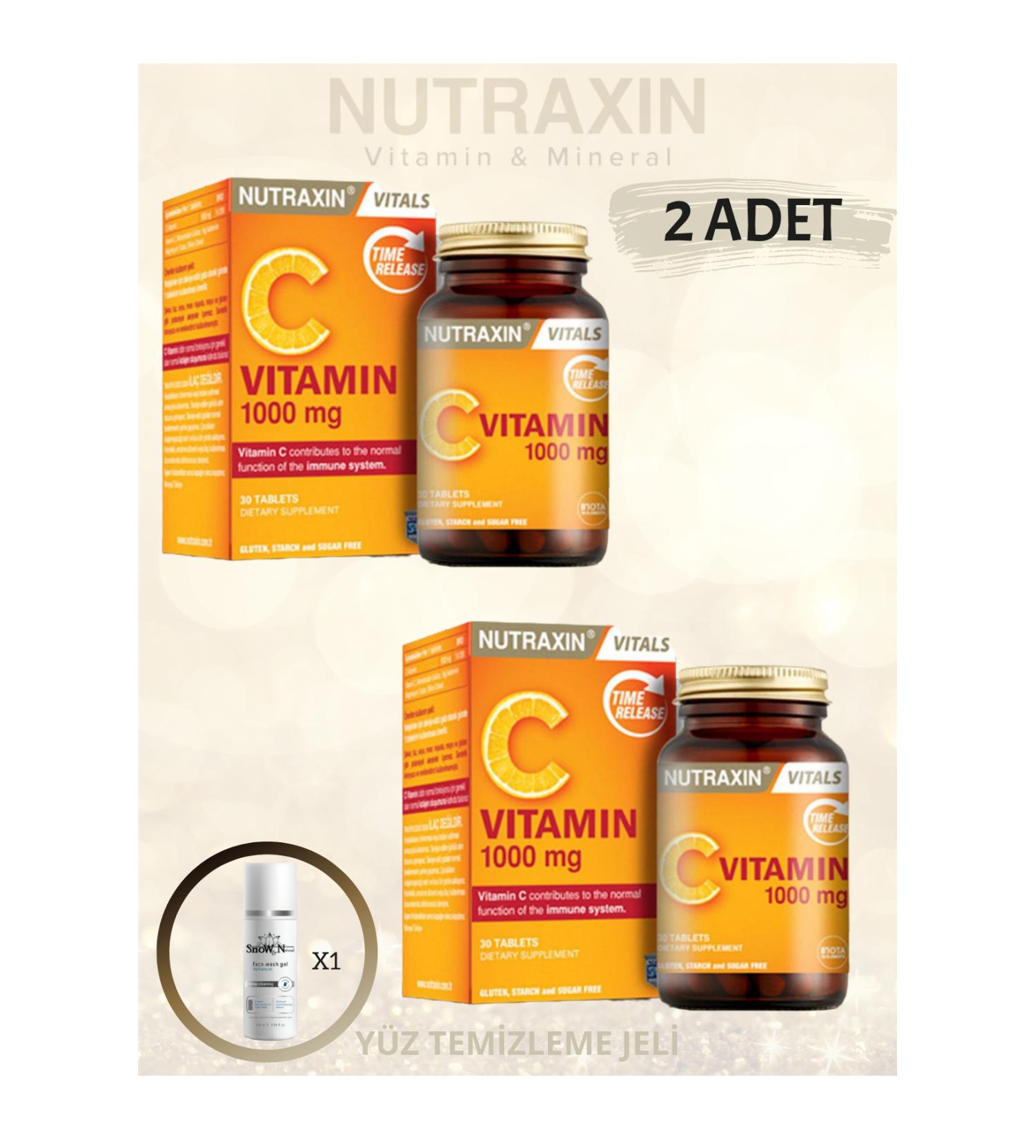 Nutraxin Vitamin C 1000 mg 30 Tablets Vitamin C containing supplementary food. (2 PIECES) + FACE CLEANING GEL