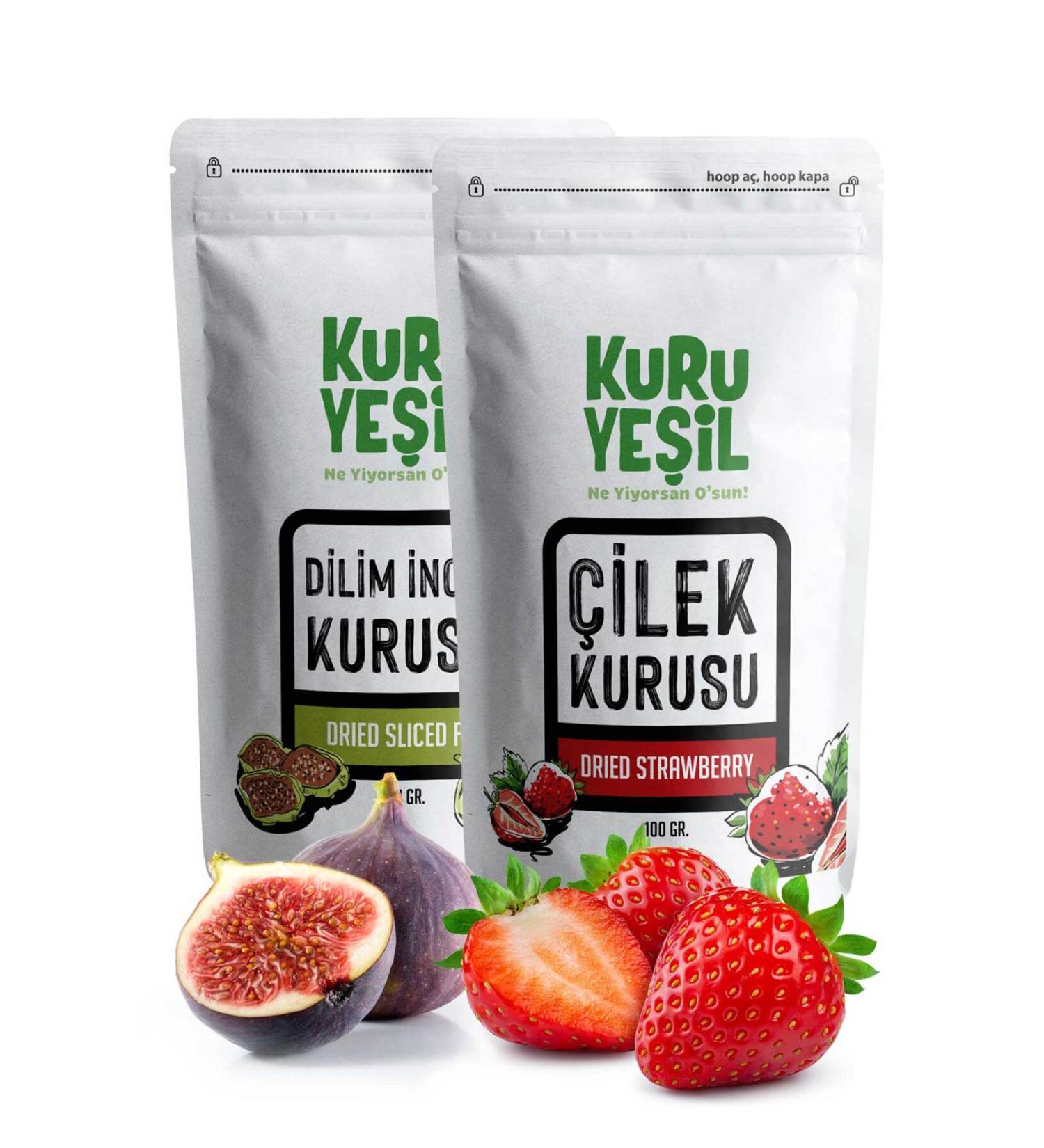 Dry Green Duo - Dried Fruit - Strawberry - Fig - Strawberry - Dried Fig 150gr