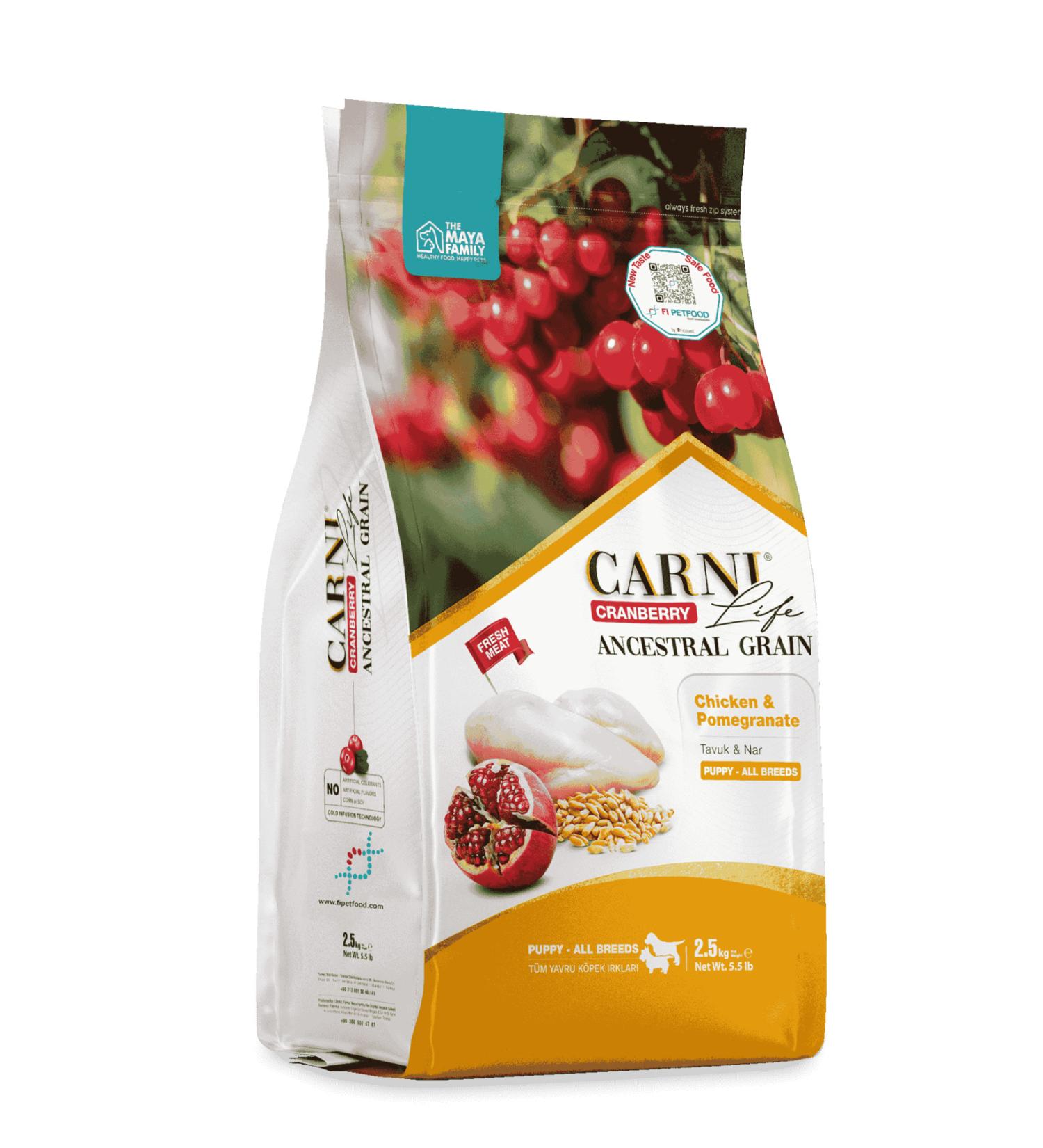 CARNI LIFE PETLOVEBUT K CRANBERRY ANCESTRAL GRAIN DOG CHICKEN & POMEGRANATE 2.5KG PUPPY ALL BREEDS