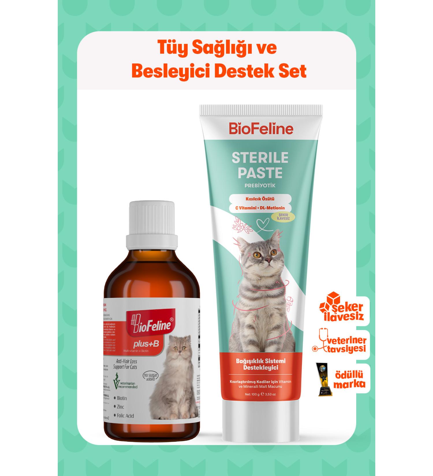 BioFeline Neutered Cat Malt Paste 100g and Biotin Drops | Cat Fur Health and Nutrition Support Set - Buy Online on GoSupps.com