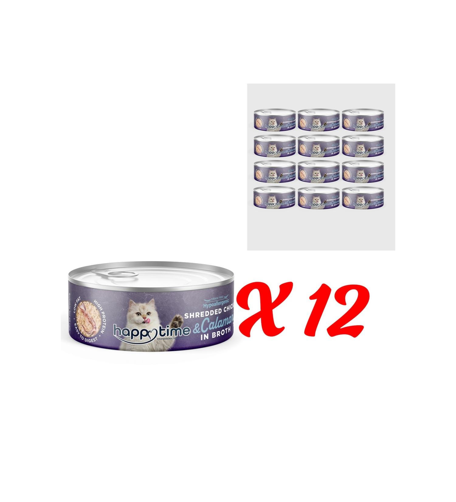 HAPPY TIME Canned Chicken & Squid for Adult Cats 12x70 Gr