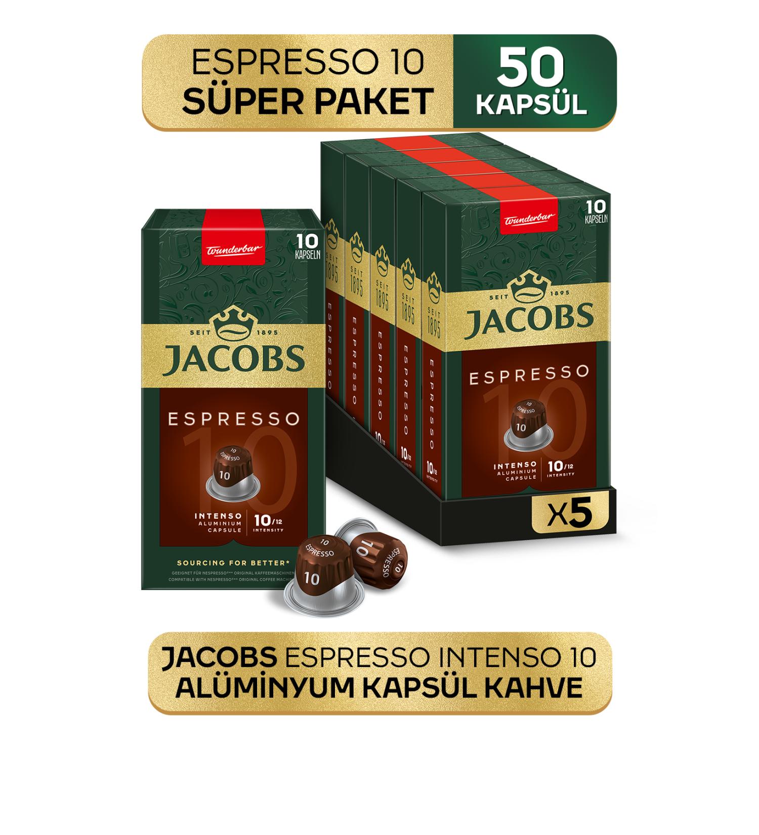 Jacobs Espresso 10 Intenso Nespresso Compatible Aluminum Coffee Capsules 10 Pieces X 5 Packs - Buy Online on GoSupps.com
