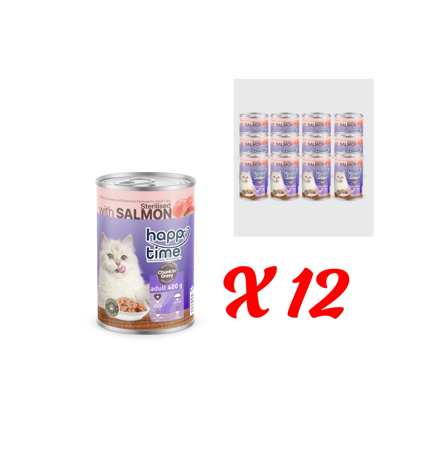 HAPPY TIME Canned Sterilized Salmon Pieces for Adult Cats 12x400 Gr