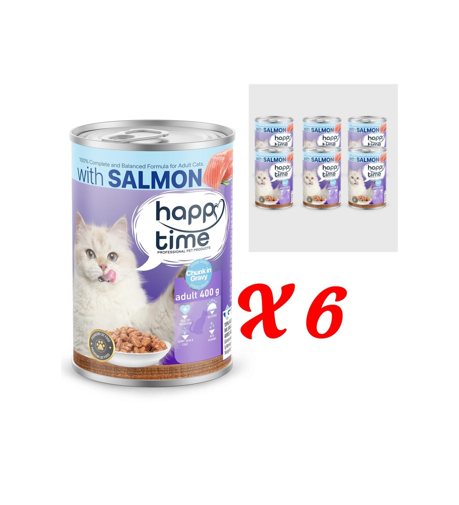 HAPPY TIME Canned Salmon Pieces for Adult Cats 6x400 Gr