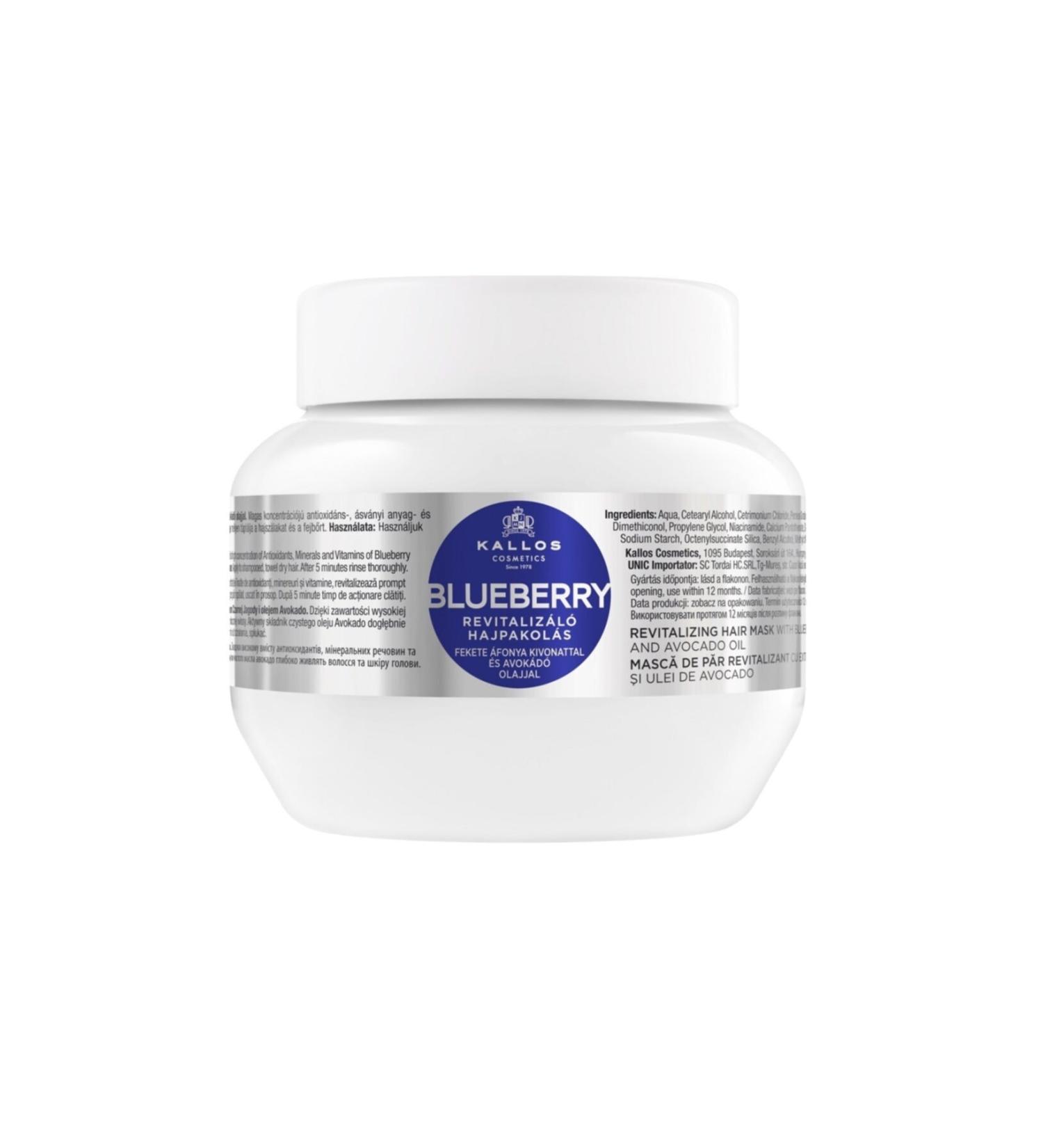 Kallos Cosmetics Blueberry Hair Mask Revitalizing Hair Care Mask with Blueberry Extract and Avocado Oil 275ml