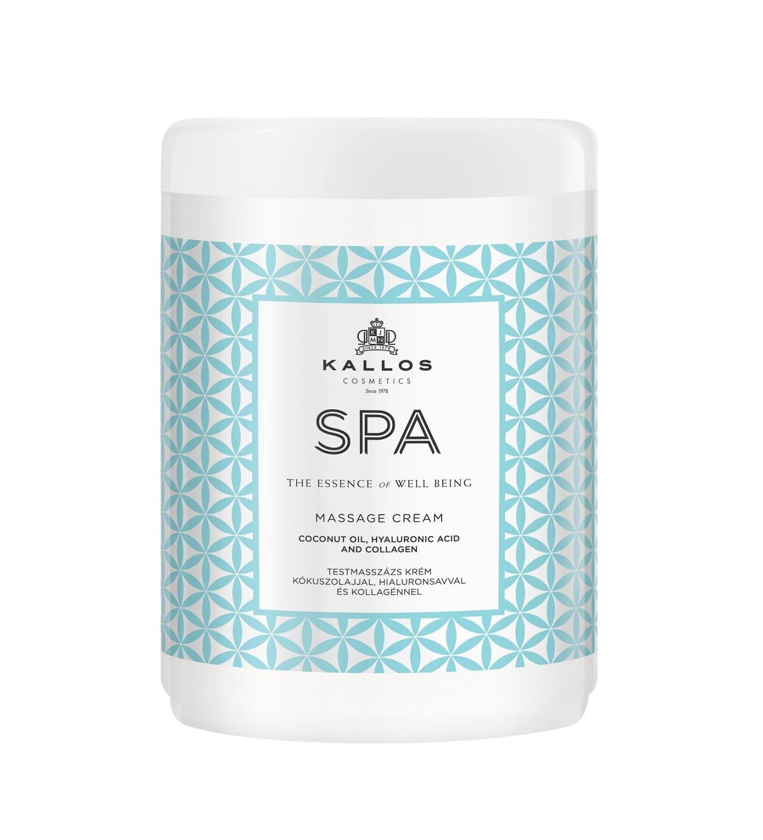 Kallos Cosmetics Spa 1000ml Body Care and Massage Cream Containing Coconut Oil Hyaluronic Acid and Collagen