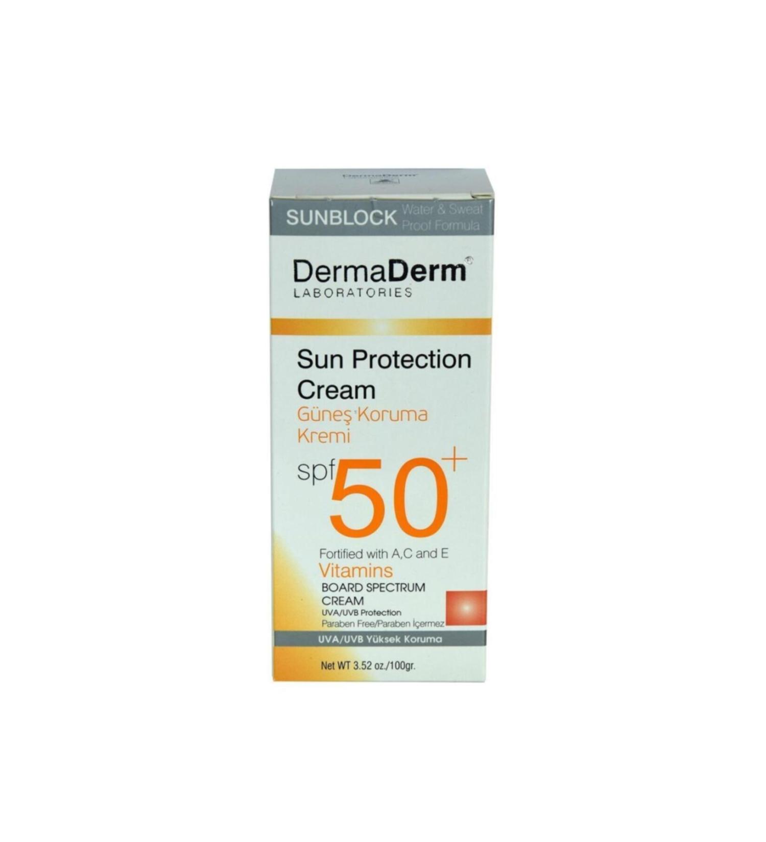 DermaDerm Sun Protection Cream Spf 50+ Factor Natural Paraben-Free 100gr