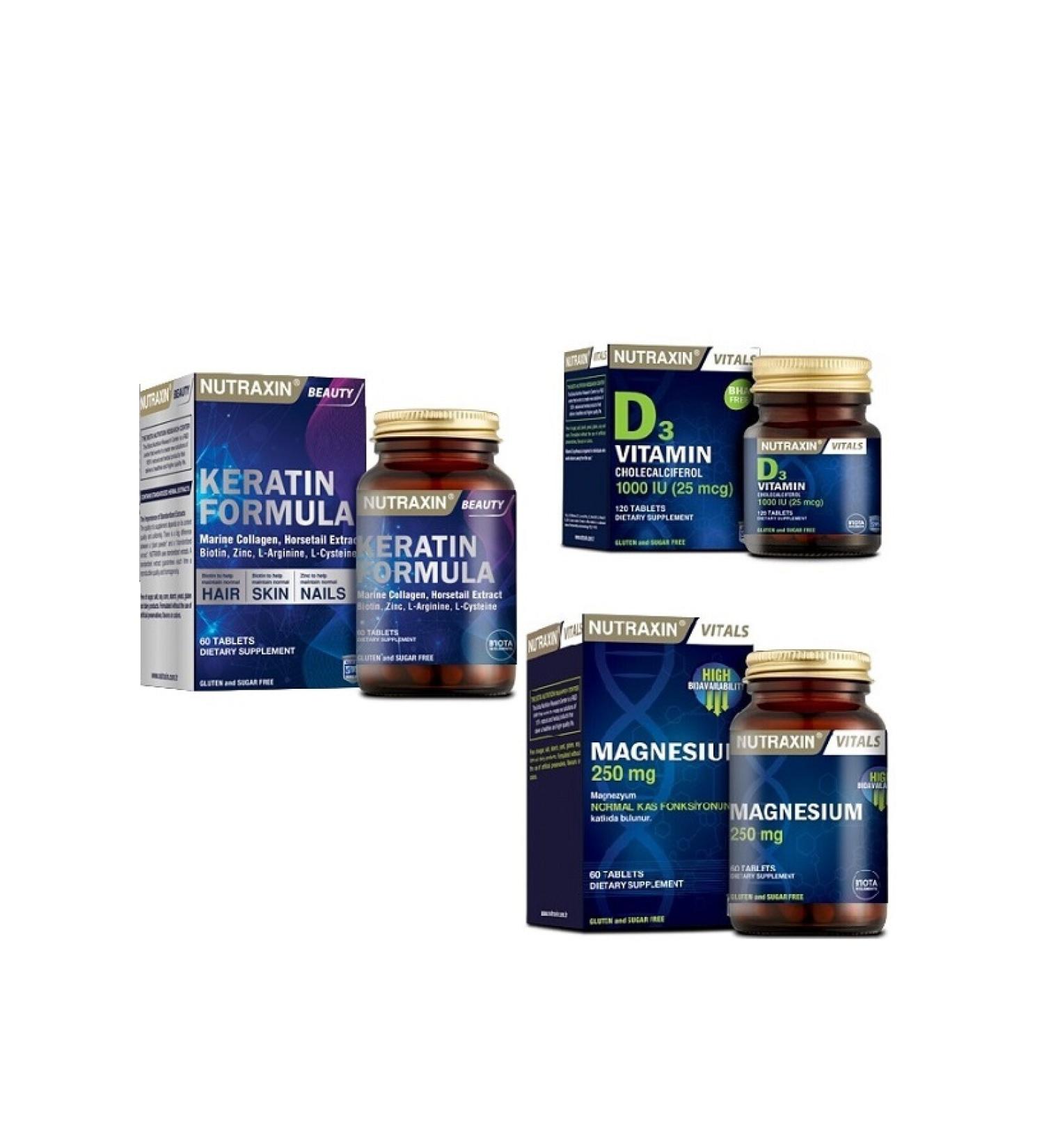 Nutraxin Keratin Formula 60 T. + 250 Mg Magnesium + 1000 Iu D3
