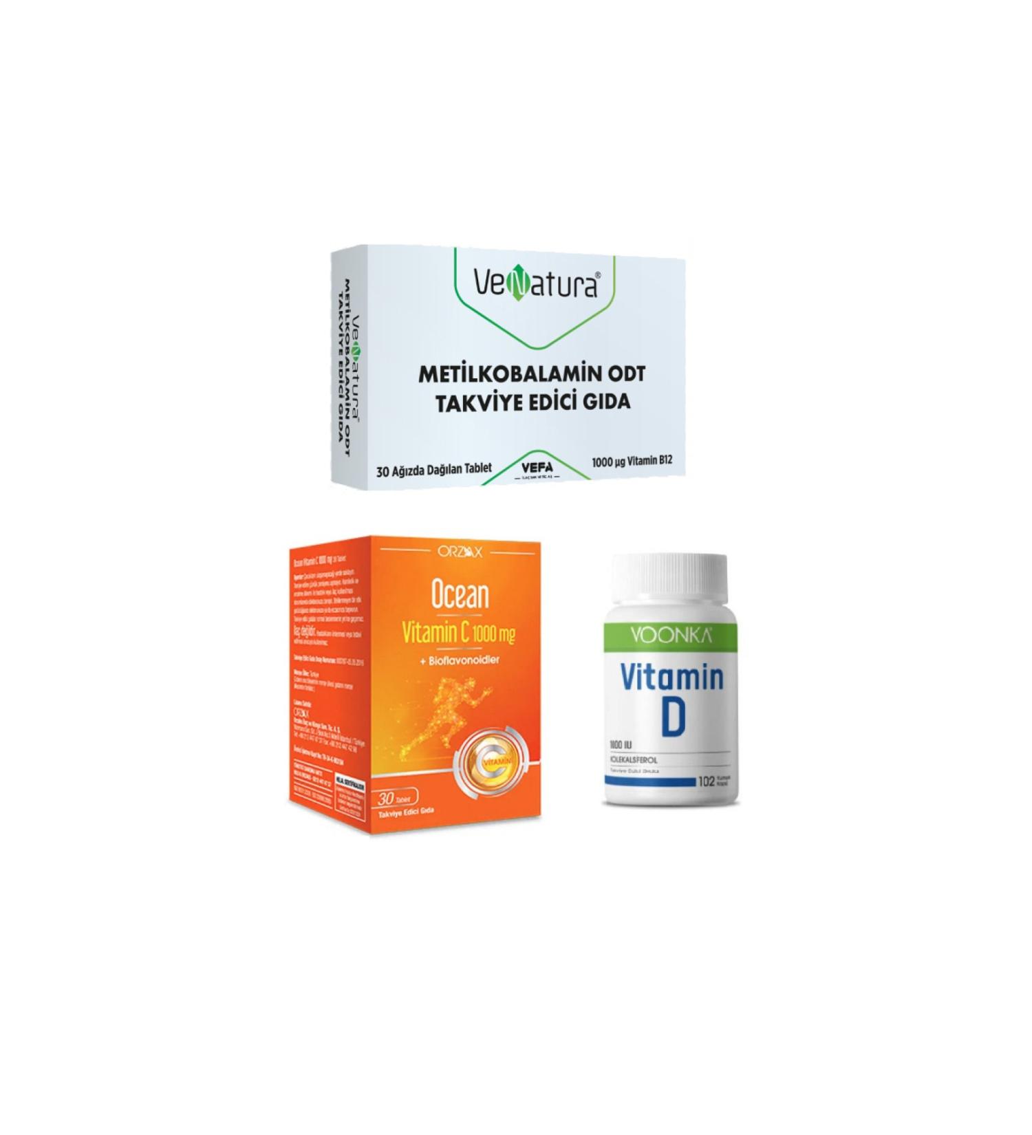 Venatura Vitamin D 102 Capsule + Ocean Vitamin C 1000 Mg 30 Tablets + B12 Methylcobalamin Odt 30 Tablets