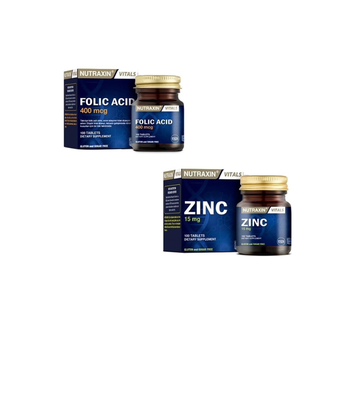Nutraxin Folic Acid 400 Mcg 100 Tablets + Zinc (sulfate)15 Mg 100 Tablets