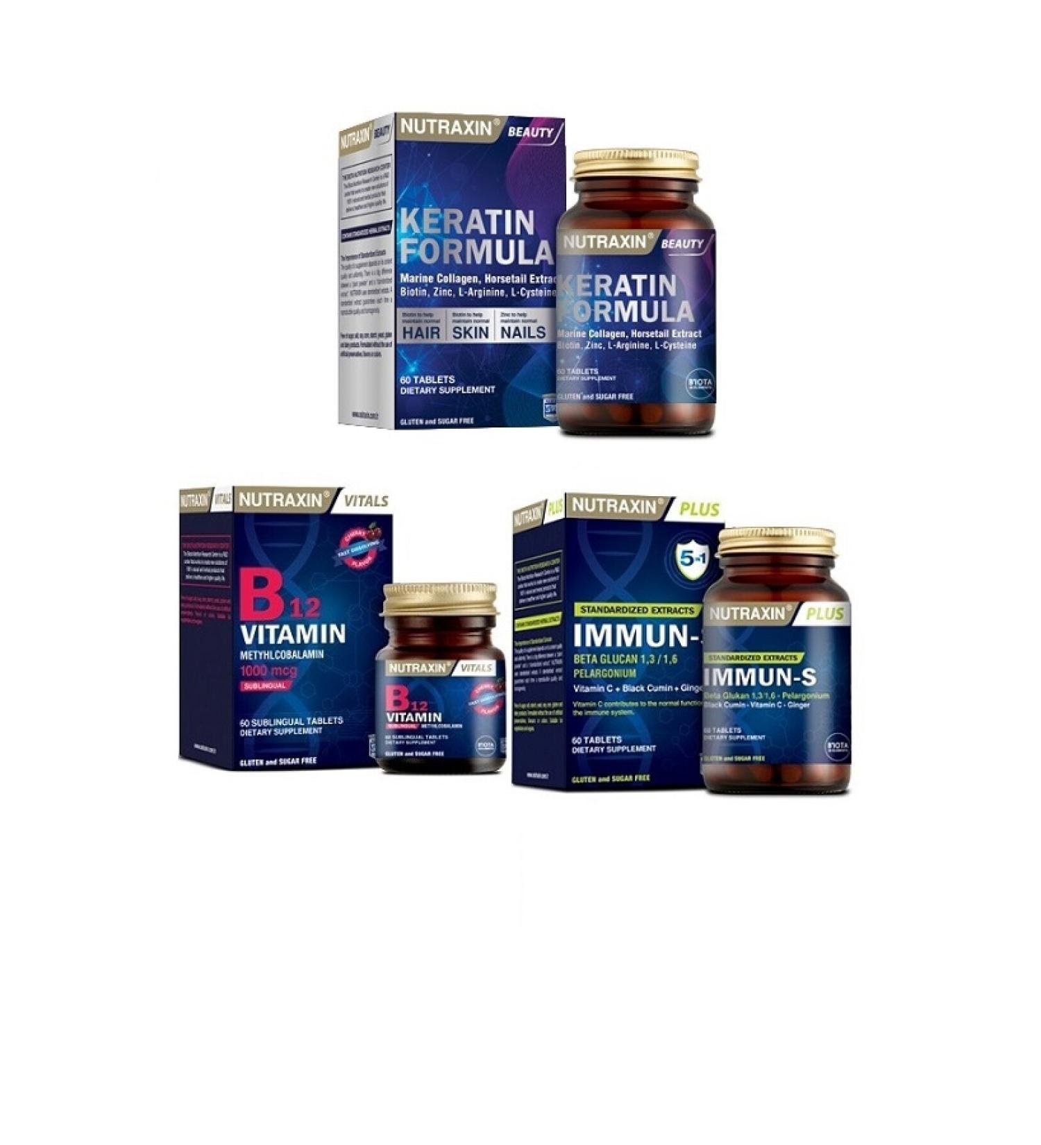 Nutraxin Keratin Formula 60 + B12 60 + Immun-s 60