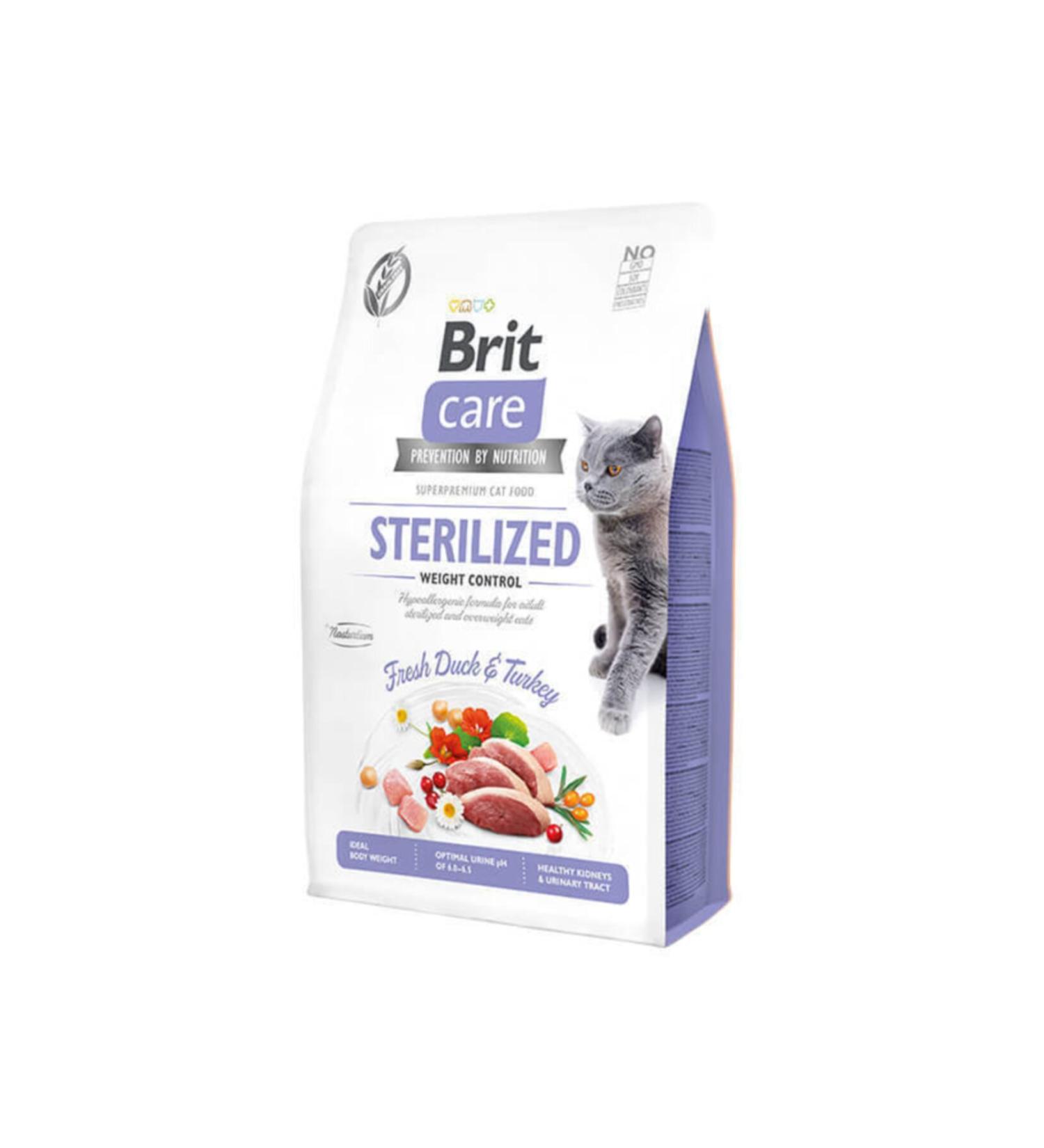 Brit Care Sterilized Duck Meat Grain-Free Weight Balancing Sterilized Cat Food 2 Kg