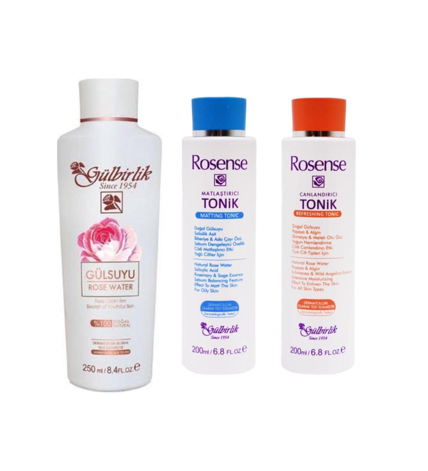 Rosense Mattifying Tonic + Revitalizing Tonic + G lbirlik Rose Water